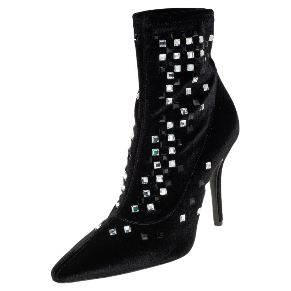 

Giuseppe Zanotti Black Velvet Crystal Embellished Ankle Boots Size