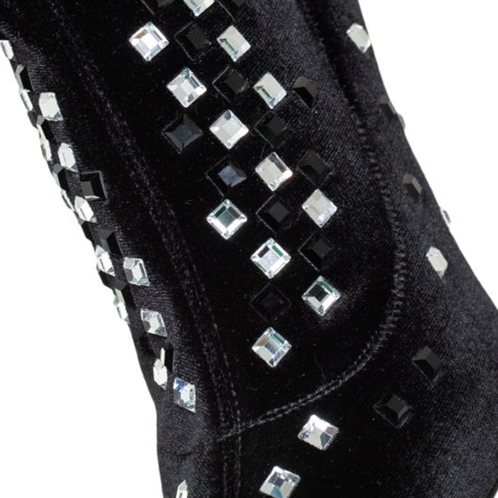 Giuseppe Zanotti Black Velvet Crystal Embellished Ankle Boots Size 36
