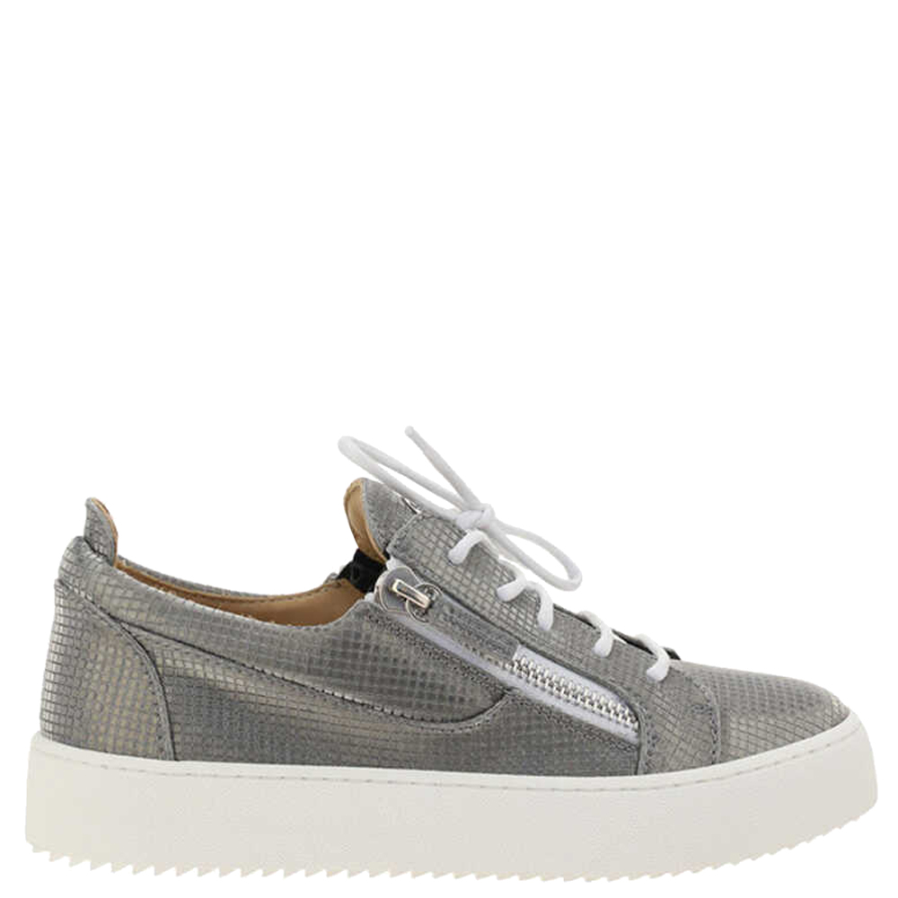 Giuseppe Zanotti Grey Leather Fabric Gail Low-Top Sneakers Size IT 40.5