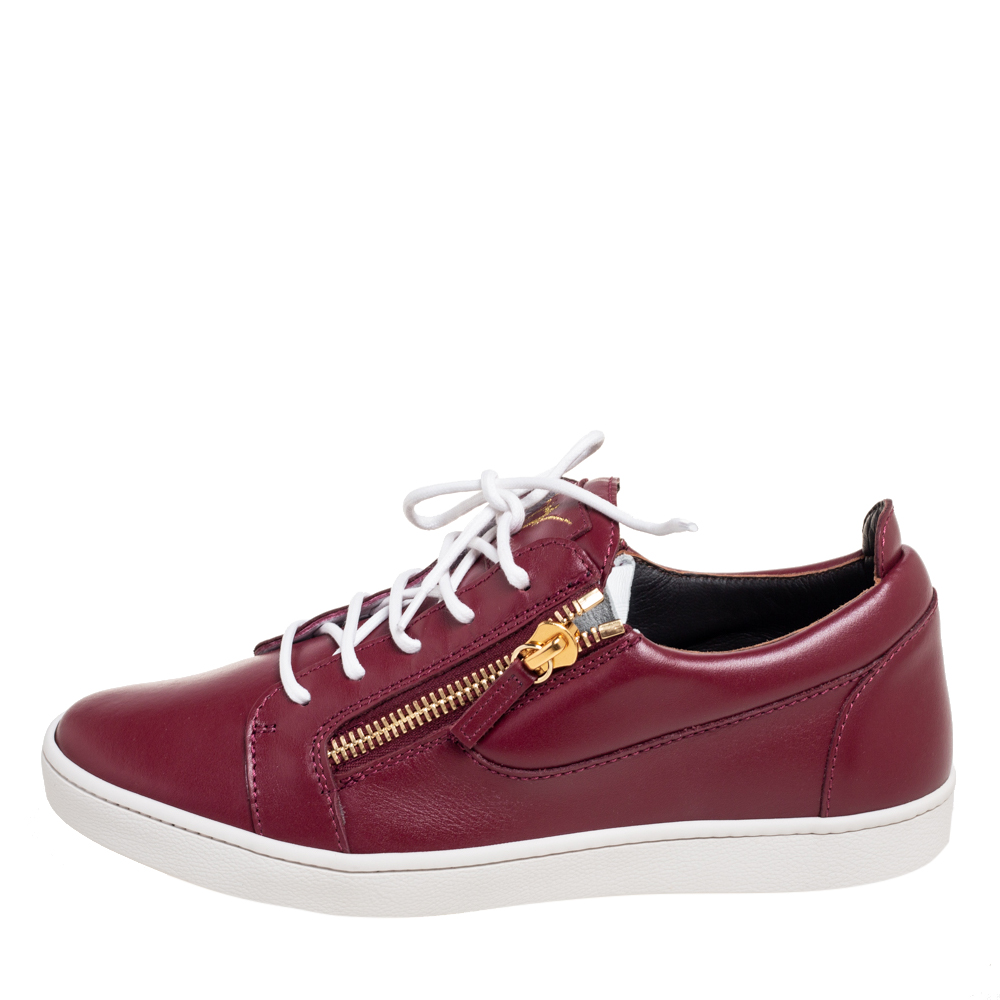 

Giuseppe Zanotti Amaranth Red Leather Frankie Low Top Sneakers Size