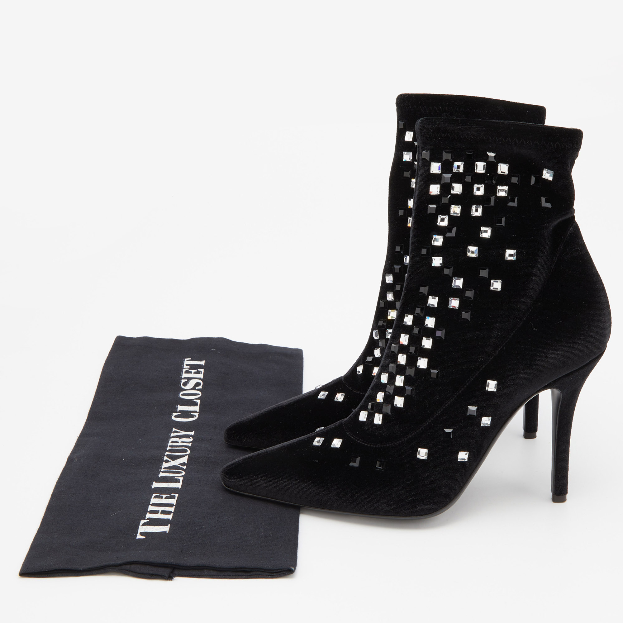 Giuseppe Zanotti Black Velvet Crystal Embellished Ankle Booties Size 38