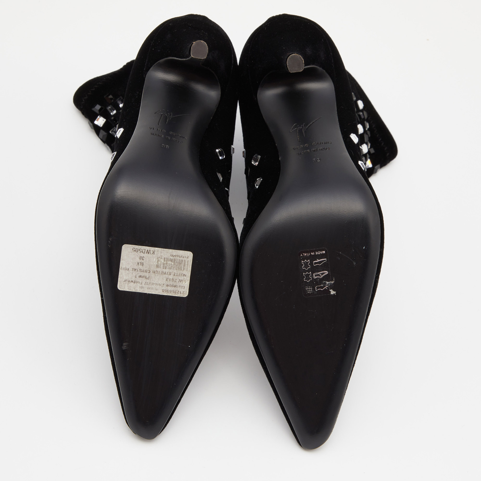 Giuseppe Zanotti Black Velvet Crystal Embellished Ankle Booties Size 38