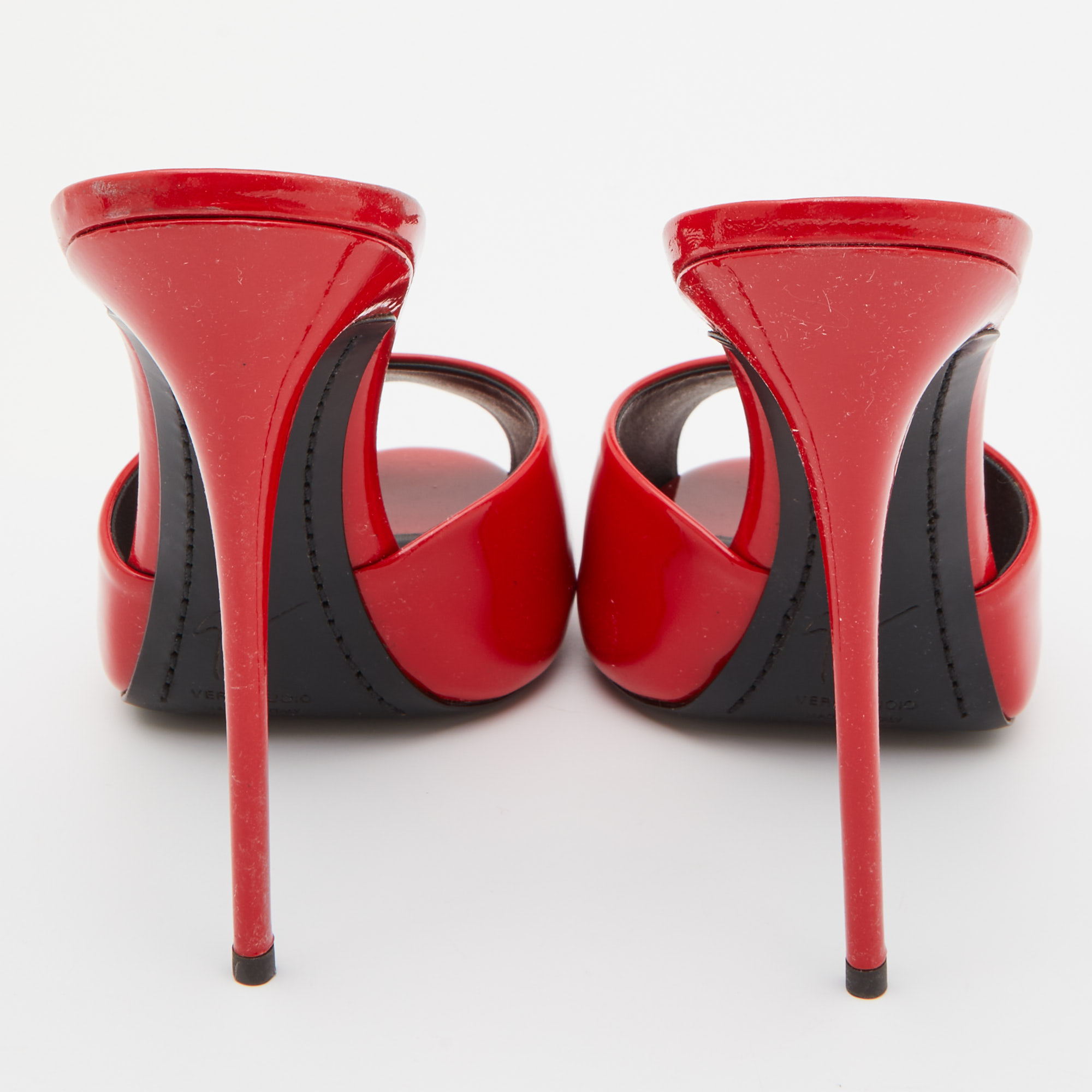 Giuseppe Zanotti Red Patent Leather Slide Sandals Size 40