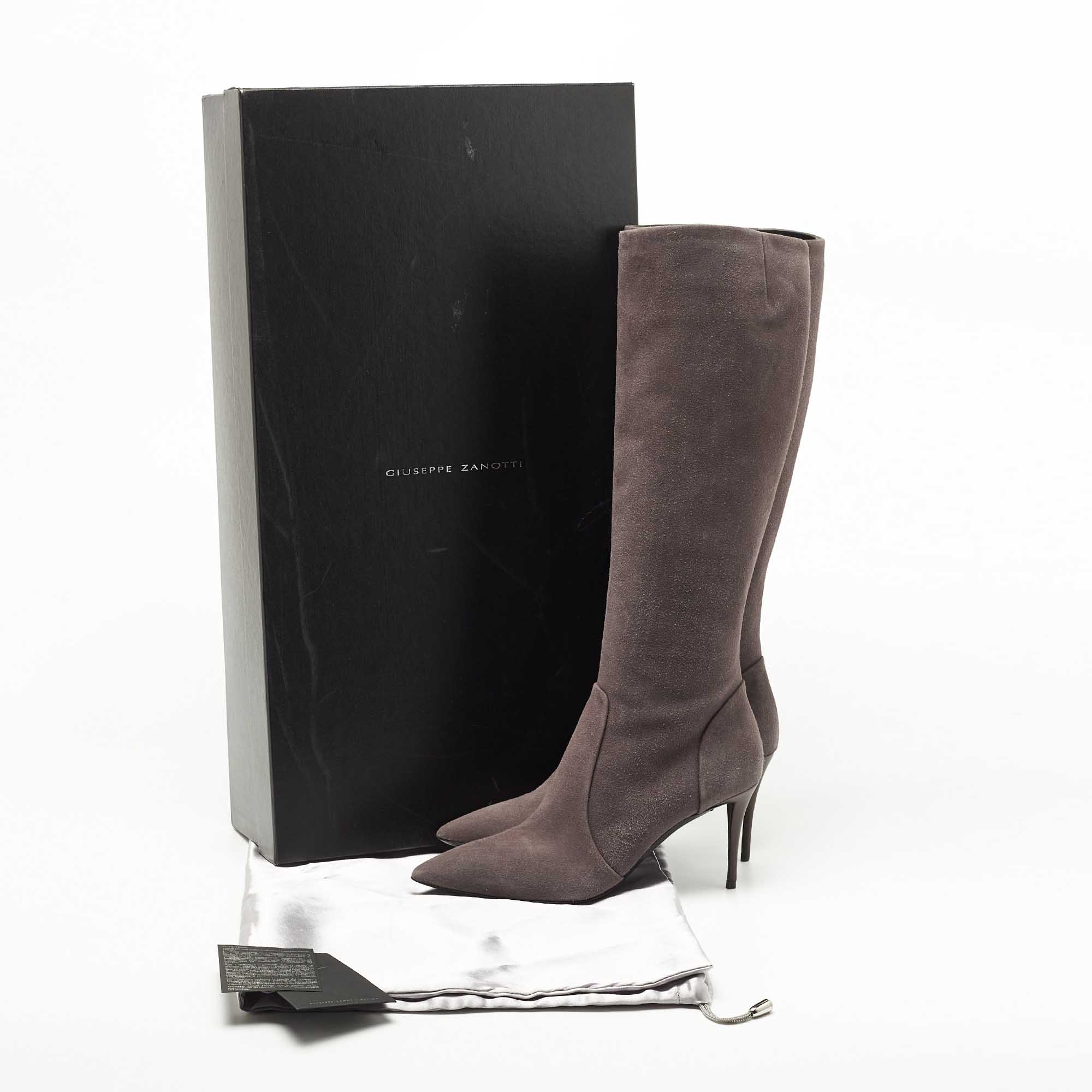 Giuseppe Zanotti Grey Suede Pointed Knee Length Boots Size 37