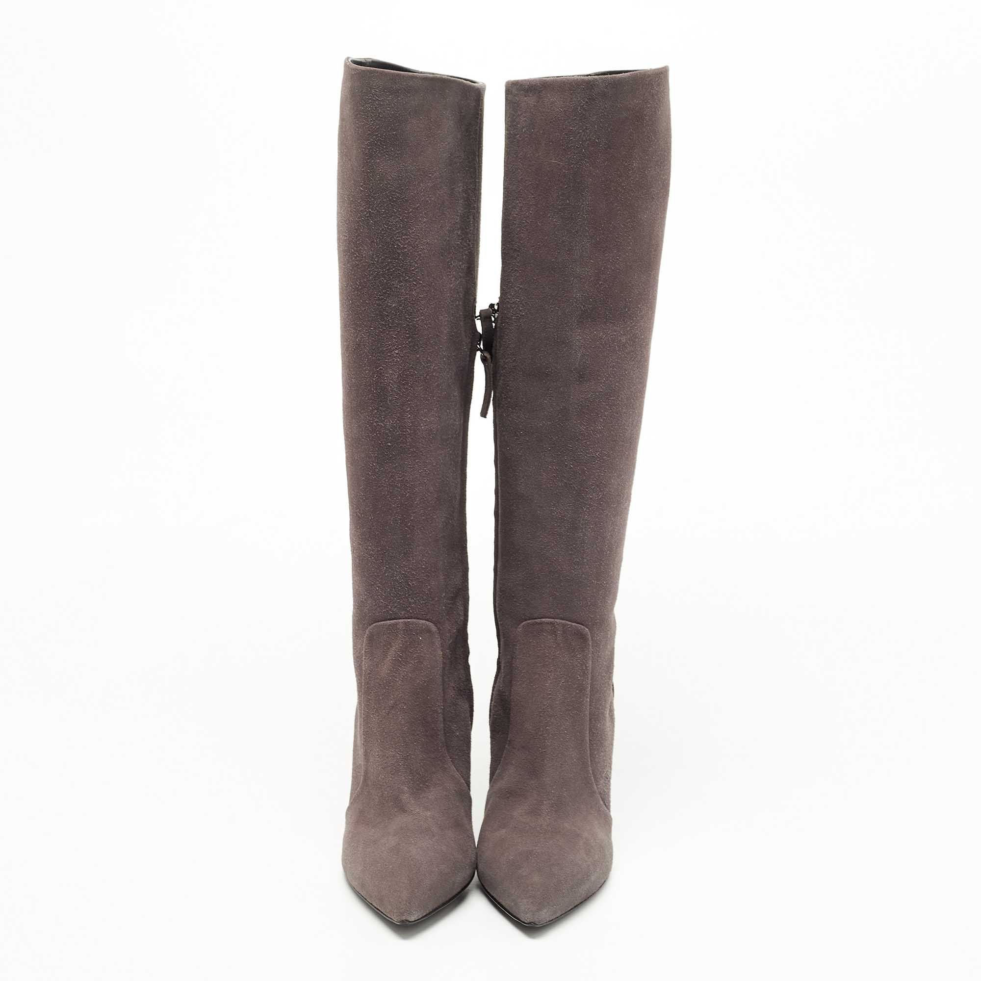Giuseppe Zanotti Grey Suede Pointed Knee Length Boots Size 37