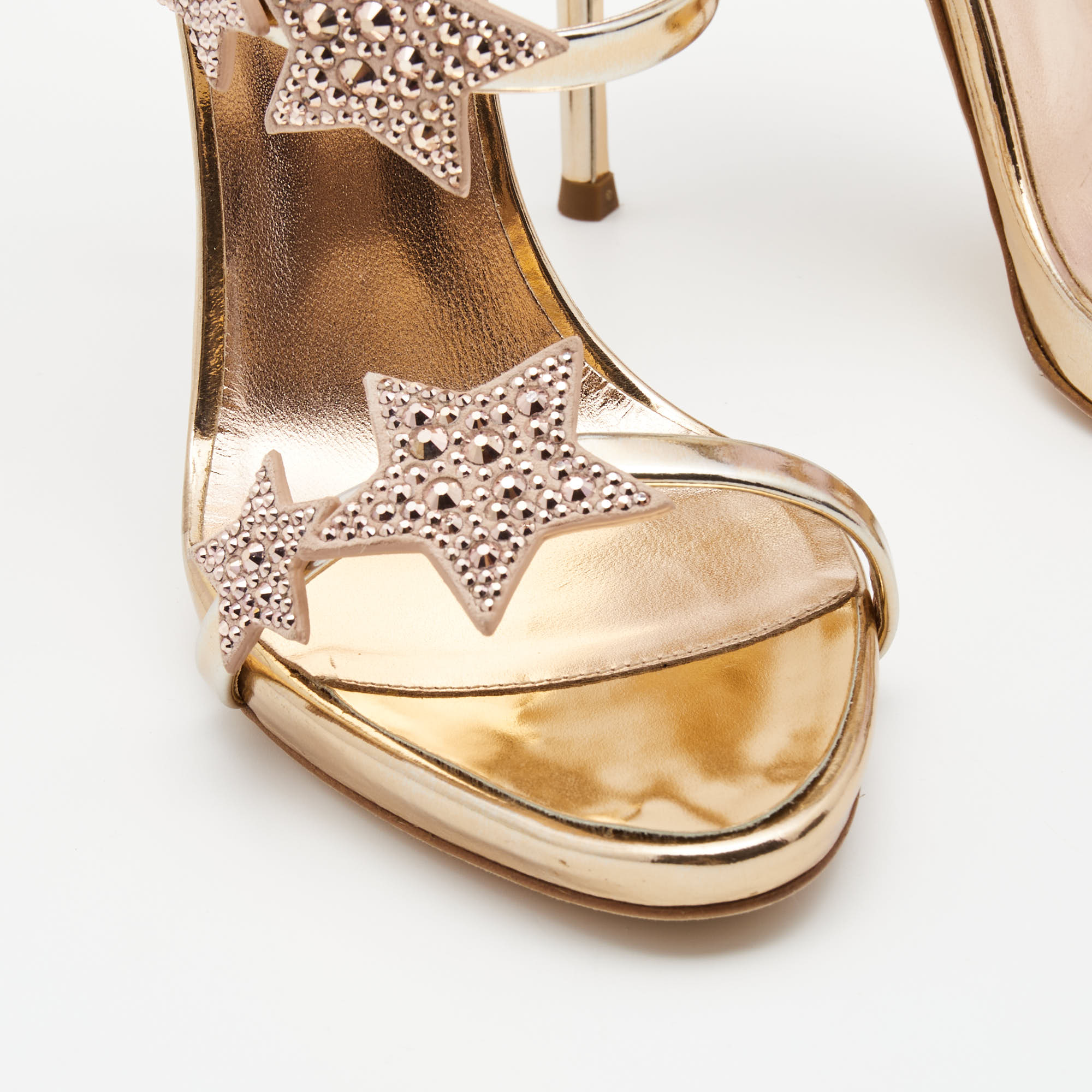 Giuseppe Zanotti Metallic Gold Leather  Harmony Star Sandals Size 39