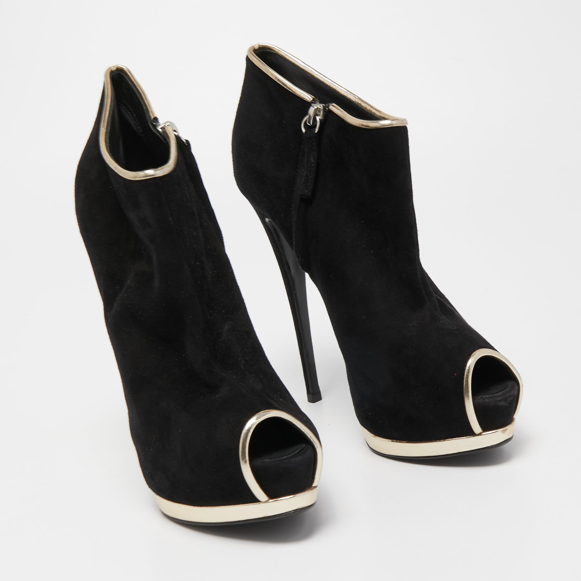 Giuseppe Zanotti Black Suede And Leather Ankle Boots Size 40