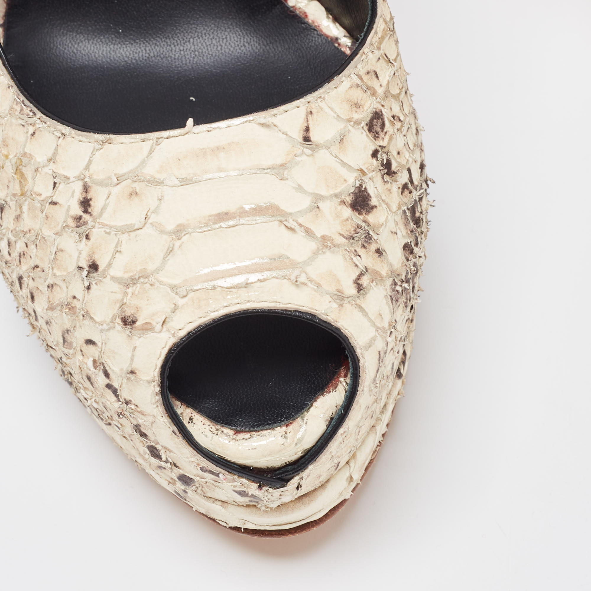 Giuseppe Zanotti Cream/Brown Python Embossed Leather Peep Toe Pumps Size 40