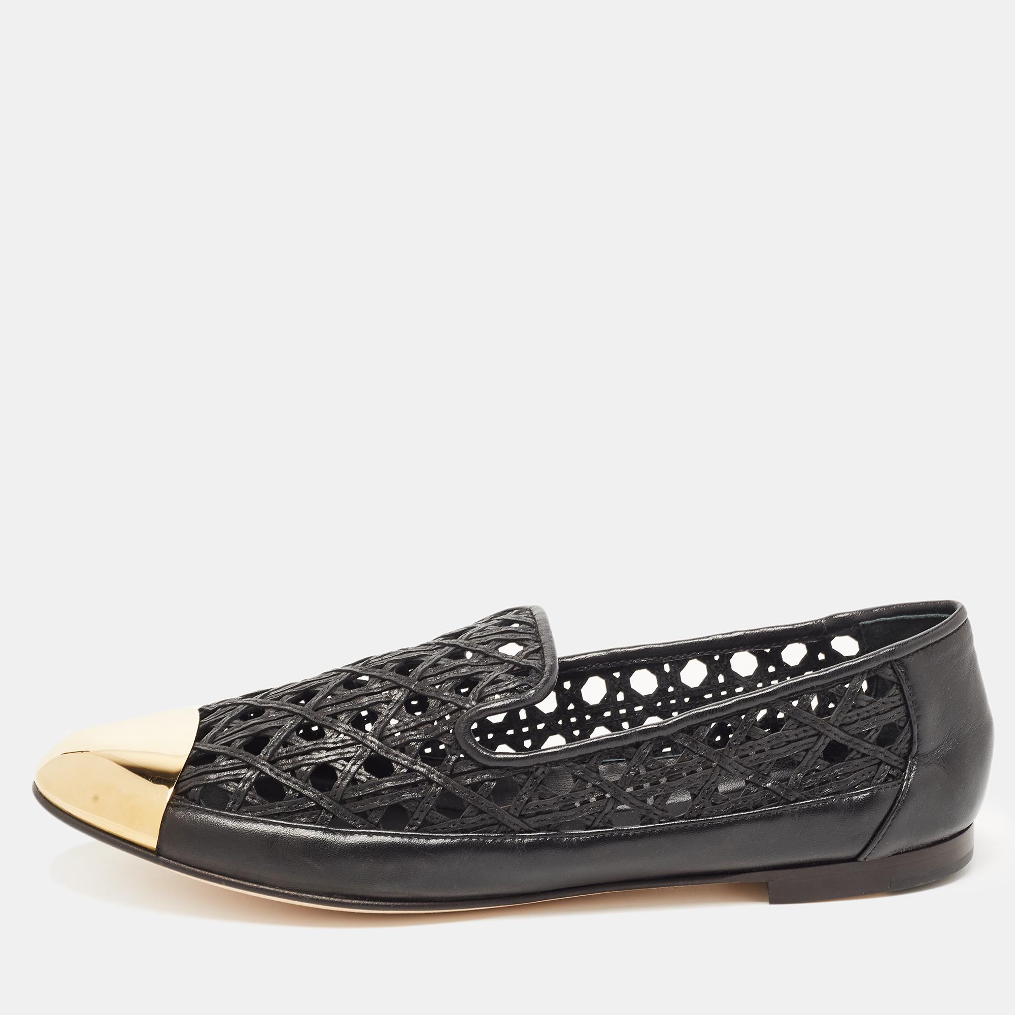 Giuseppe Zanotti Black Woven Leather Cap Toe  Loafers Size 41