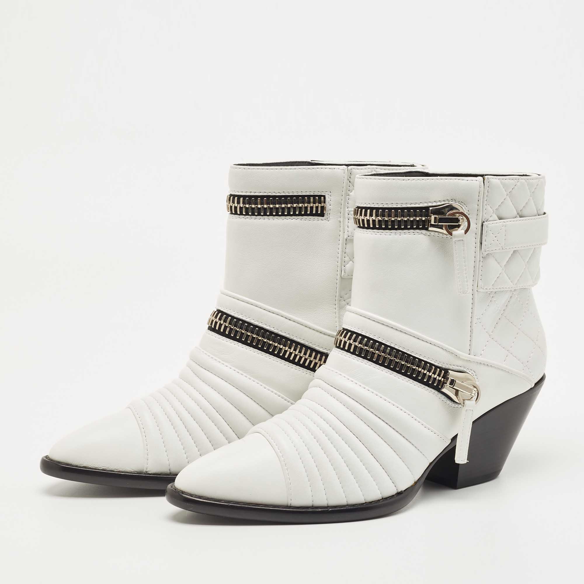 Giuseppe Zanotti White Leather Olinda Ankle Boots Size 39