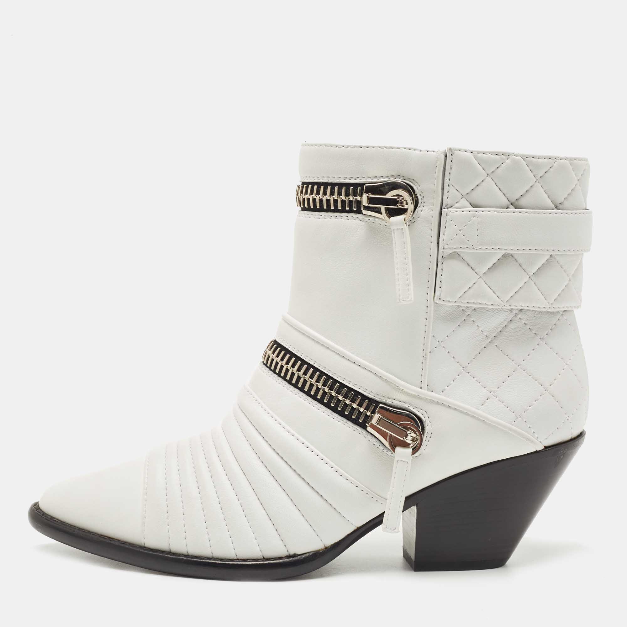 Giuseppe zanotti white leather olinda ankle boots size 39