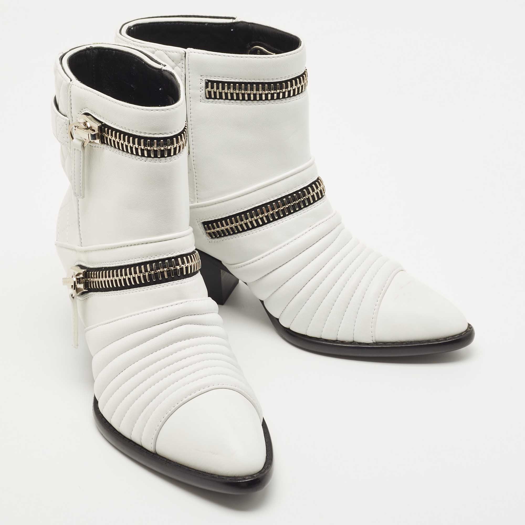 Giuseppe Zanotti White Leather Olinda Ankle Boots Size 39