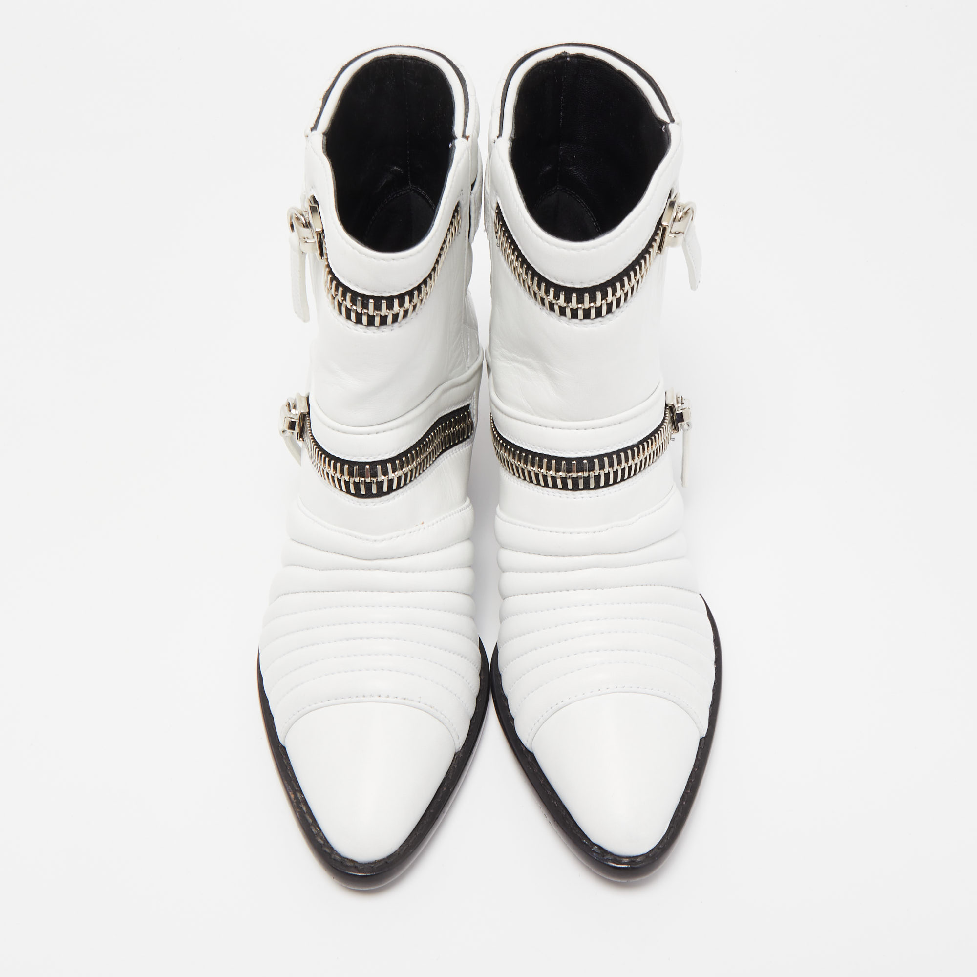 Giuseppe Zanotti White Quilted Leather Ankle Boots Size 38