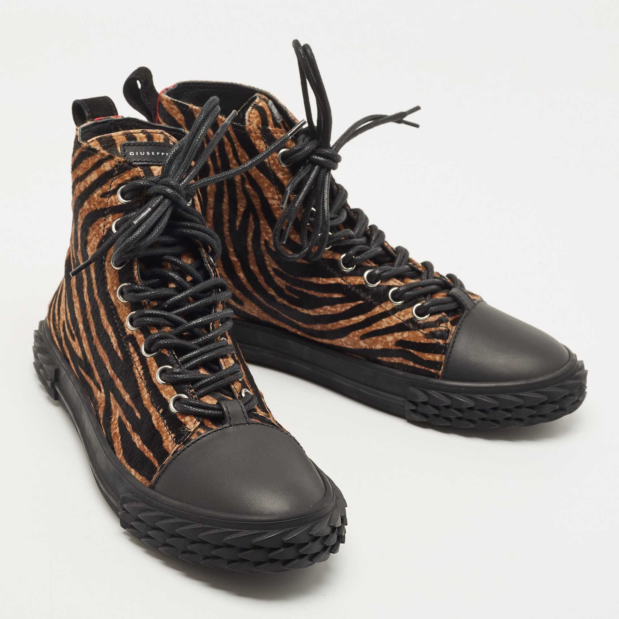 Giuseppe Zanotti Black/Brown Calf Hair And Rubber High Top Sneakers Size 43
