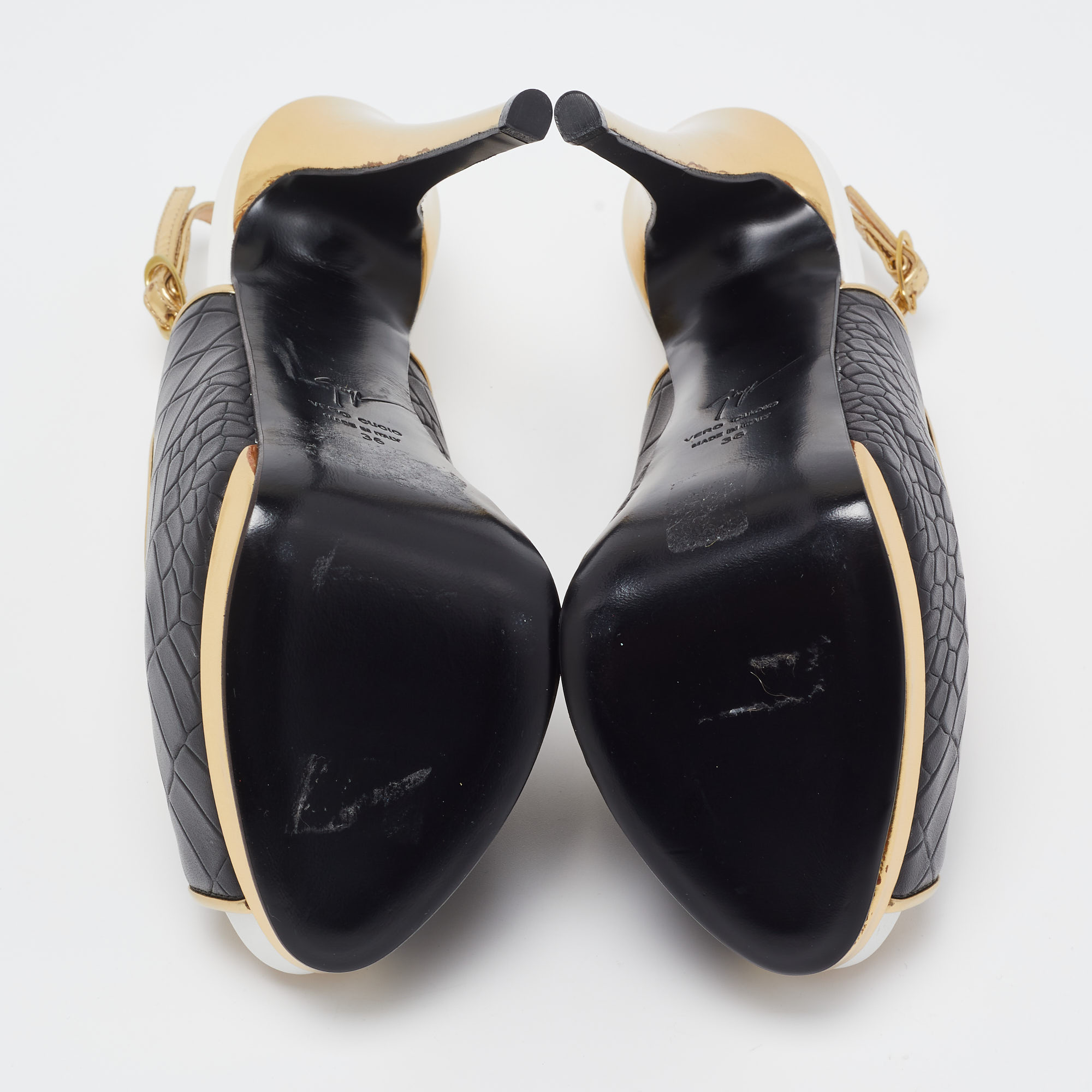 Giuseppe Zanotti Multicolor Croc Embossed Leather Peep Toe Platform Slingback Pumps Size 36