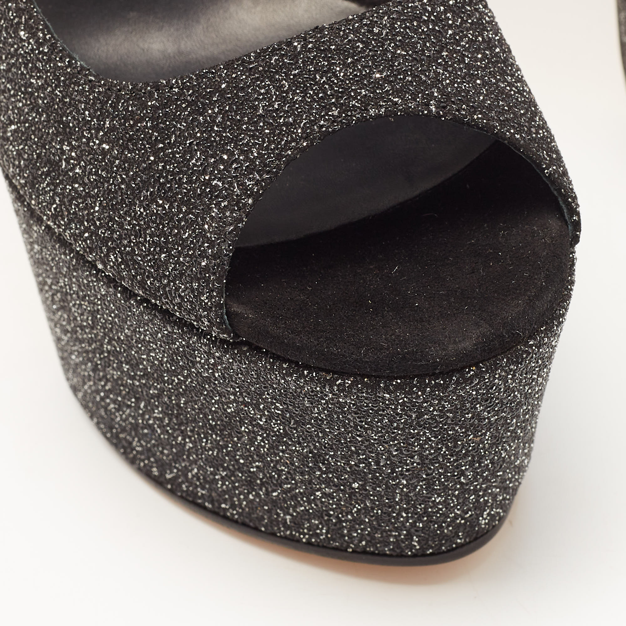 Giuseppe Zanotti Black Glittered Suede Open Toe Platform Pumps Size 39.5