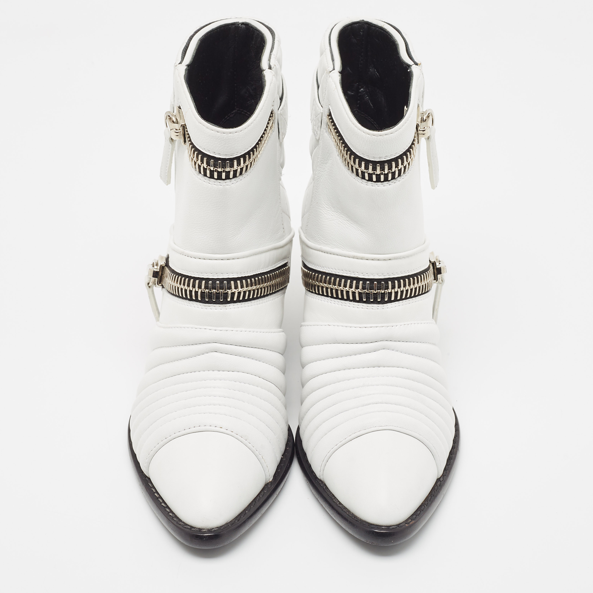 Giuseppe Zanotti White Quilted Leather Ankle Boots Size 37.5