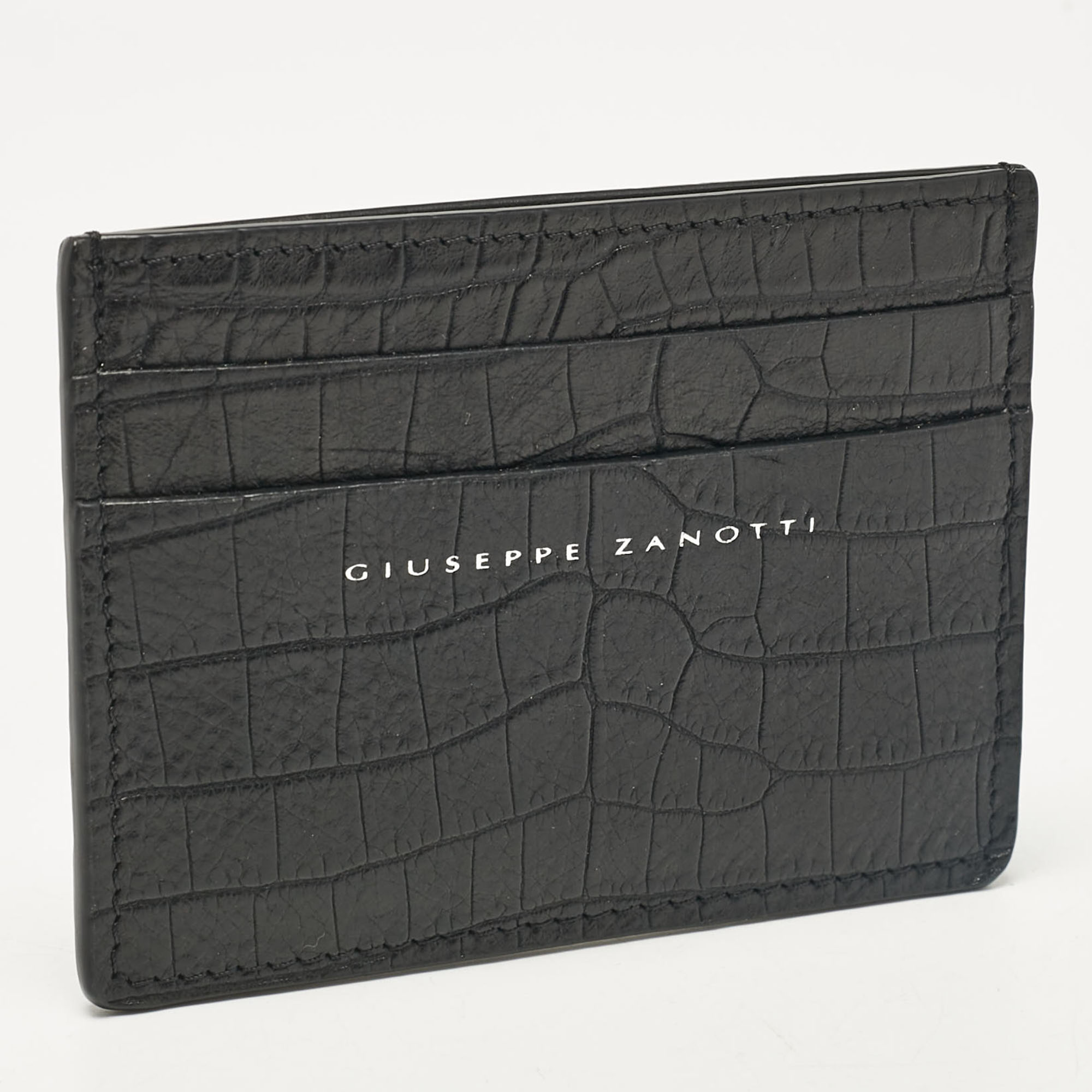 Giuseppe Zanotti Black Croc Embossed Leather Card Holder