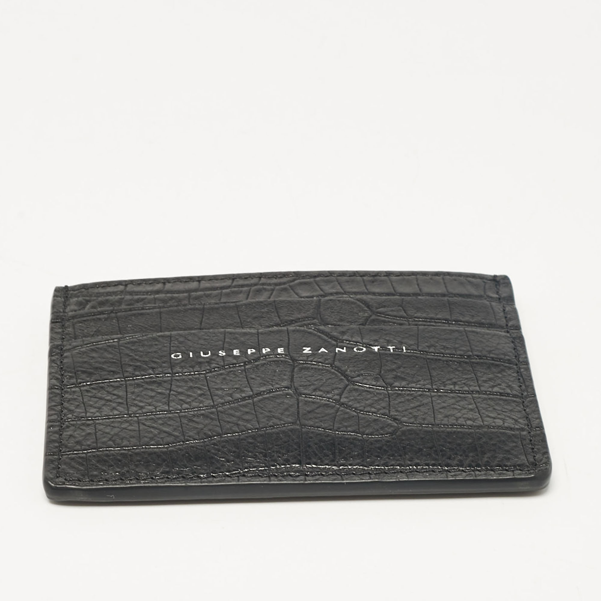 Giuseppe Zanotti Black Croc Embossed Leather Card Holder