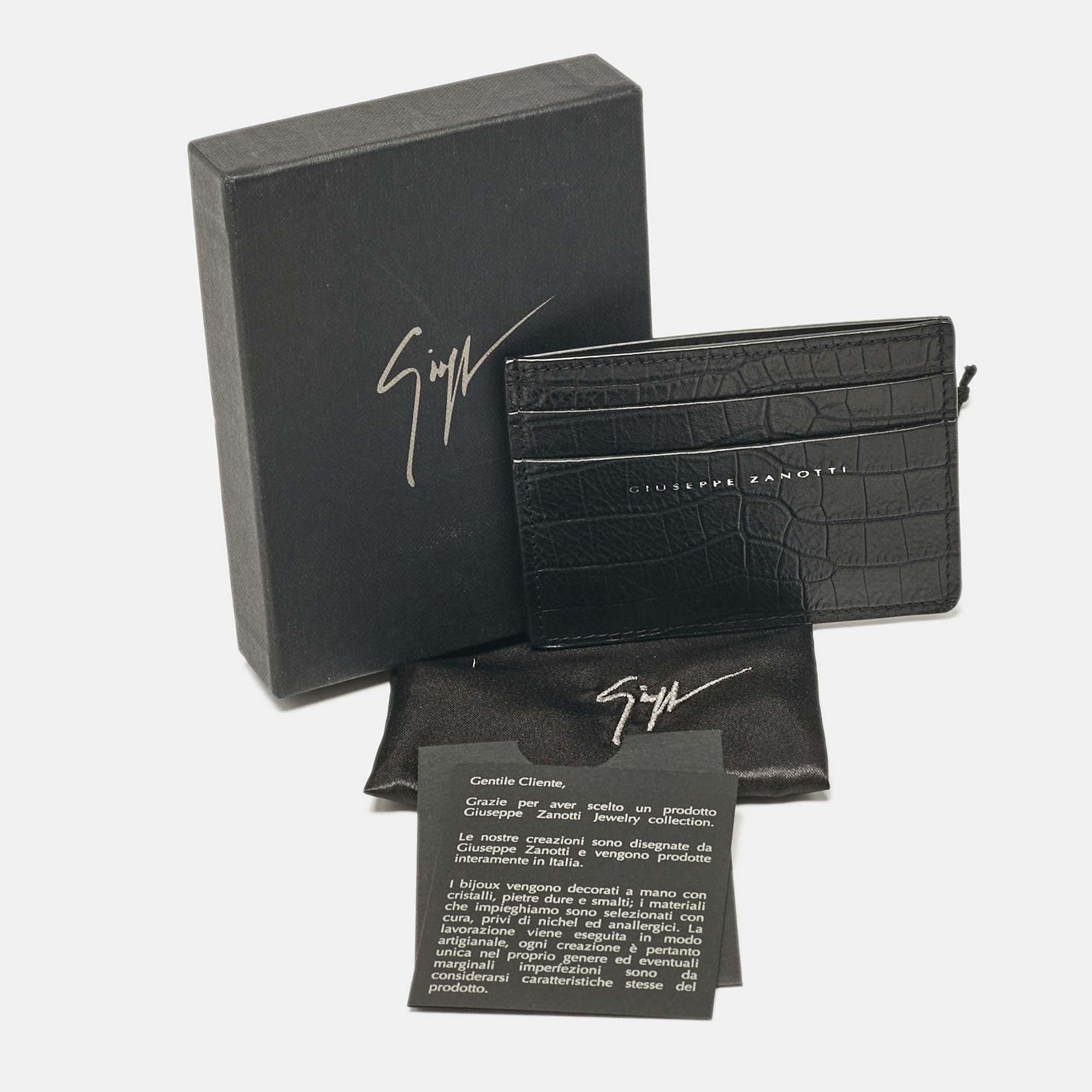 Giuseppe Zanotti Black Croc Embossed Leather Card Holder