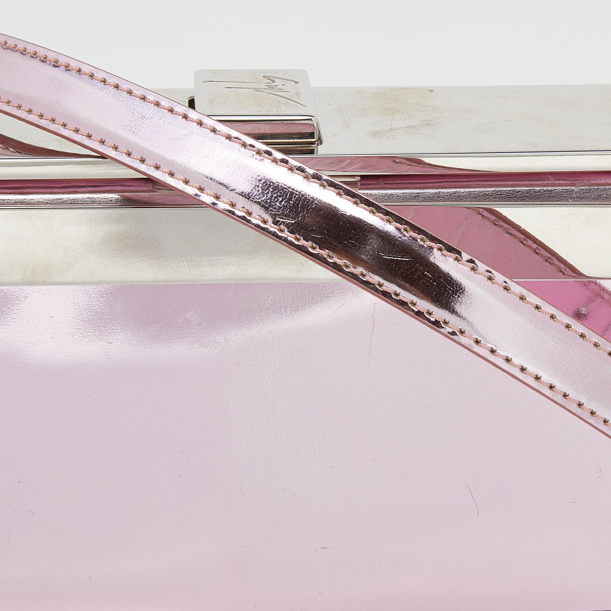 Giuseppe Zanotti Metallic Pink Patent Leather And Metal Box Crossbody Bag