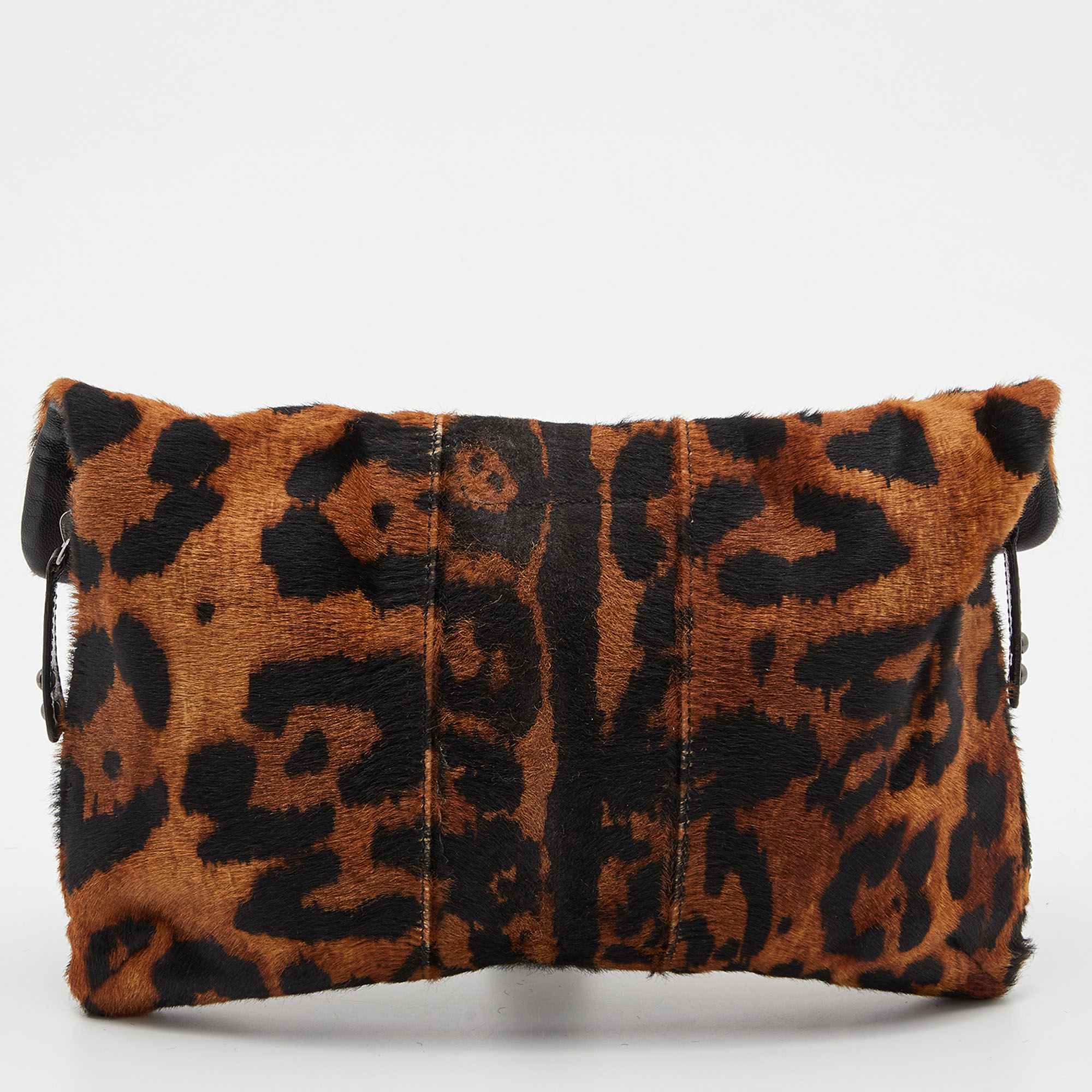 Giuseppe Zanotti Brown Leopard Print Calfhair Flap Clutch