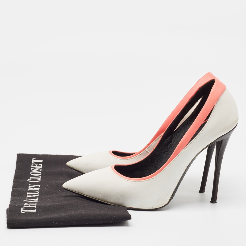 Giuseppe Zanotti White/Pink Leather Pointed Toe Pumps Size 37