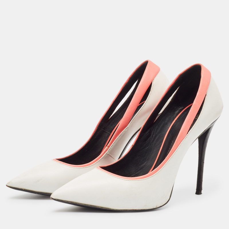 Giuseppe Zanotti White/Pink Leather Pointed Toe Pumps Size 37