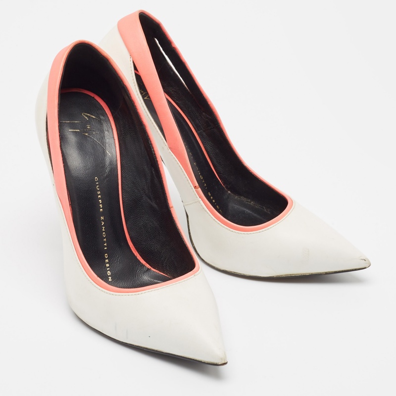 Giuseppe Zanotti White/Pink Leather Pointed Toe Pumps Size 37