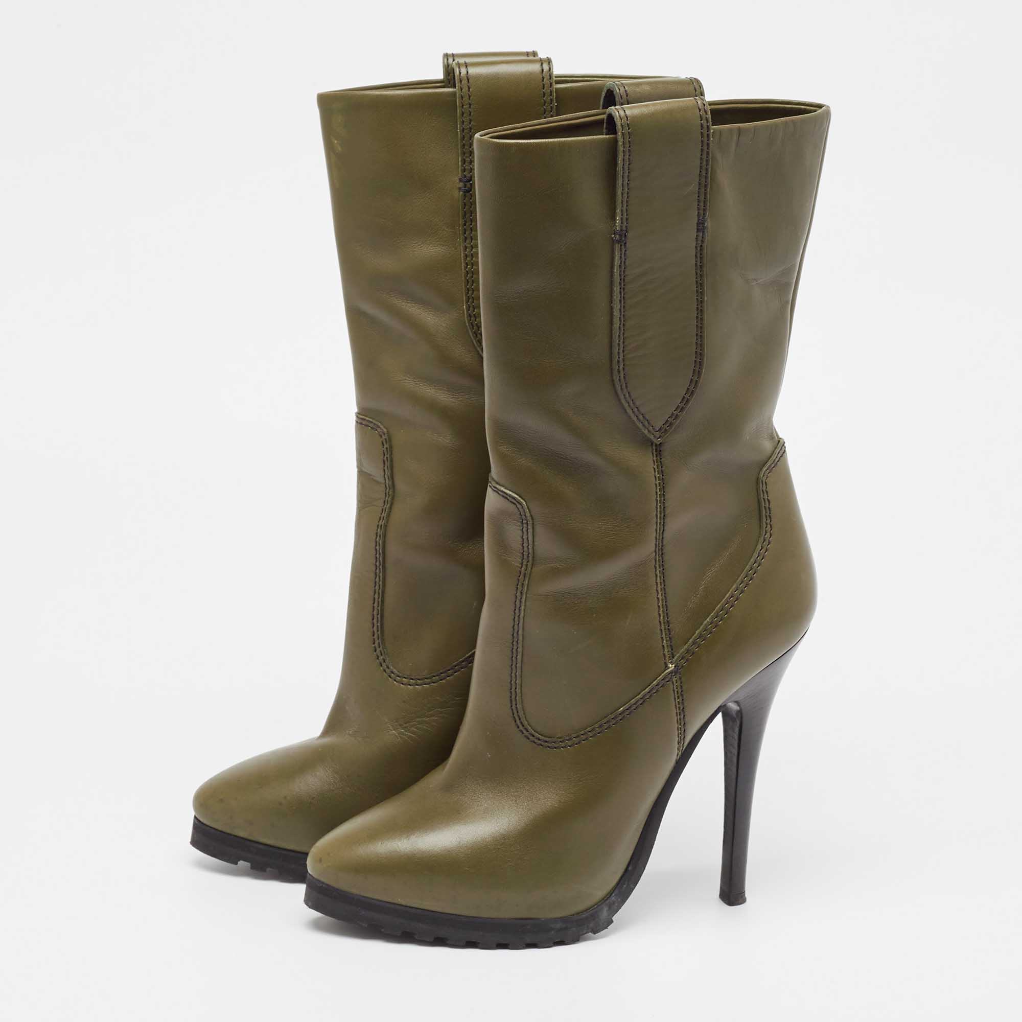 Giuseppe Zanotti Green Leather Ankle Boots Size 38