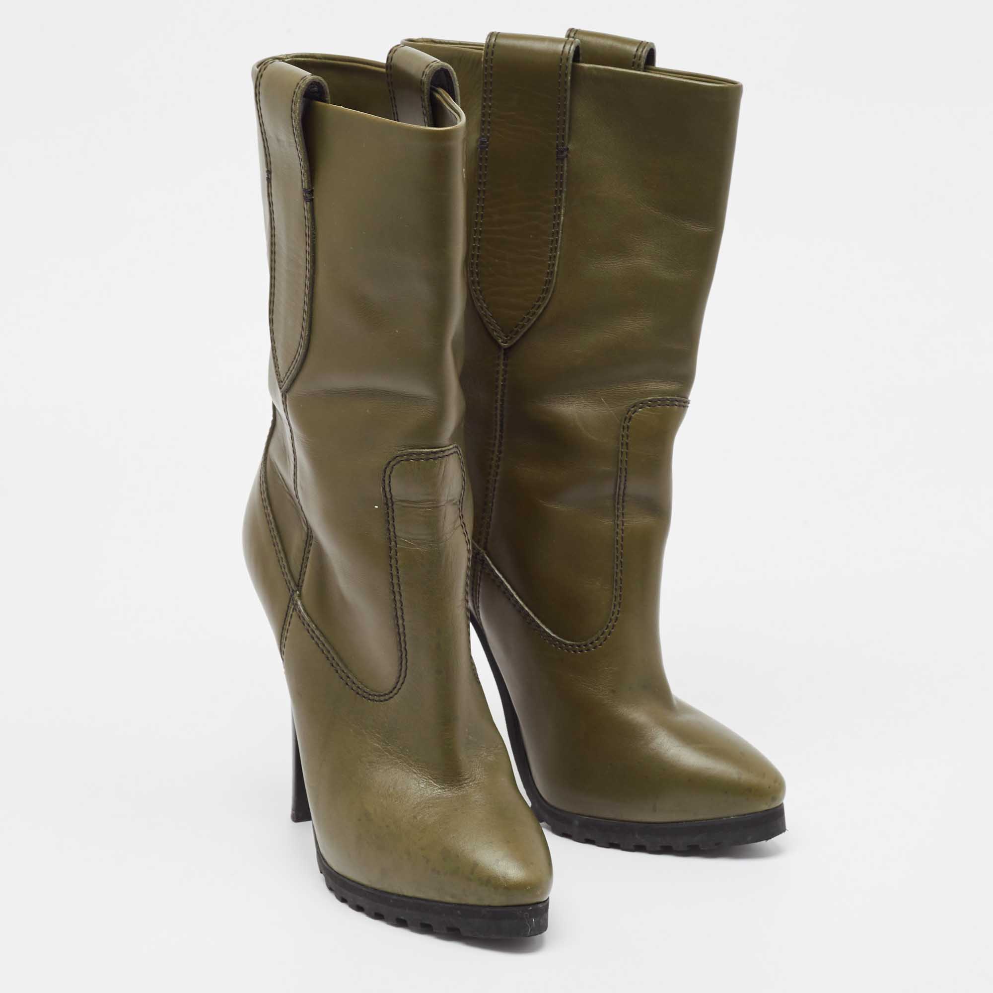 Giuseppe Zanotti Green Leather Ankle Boots Size 38