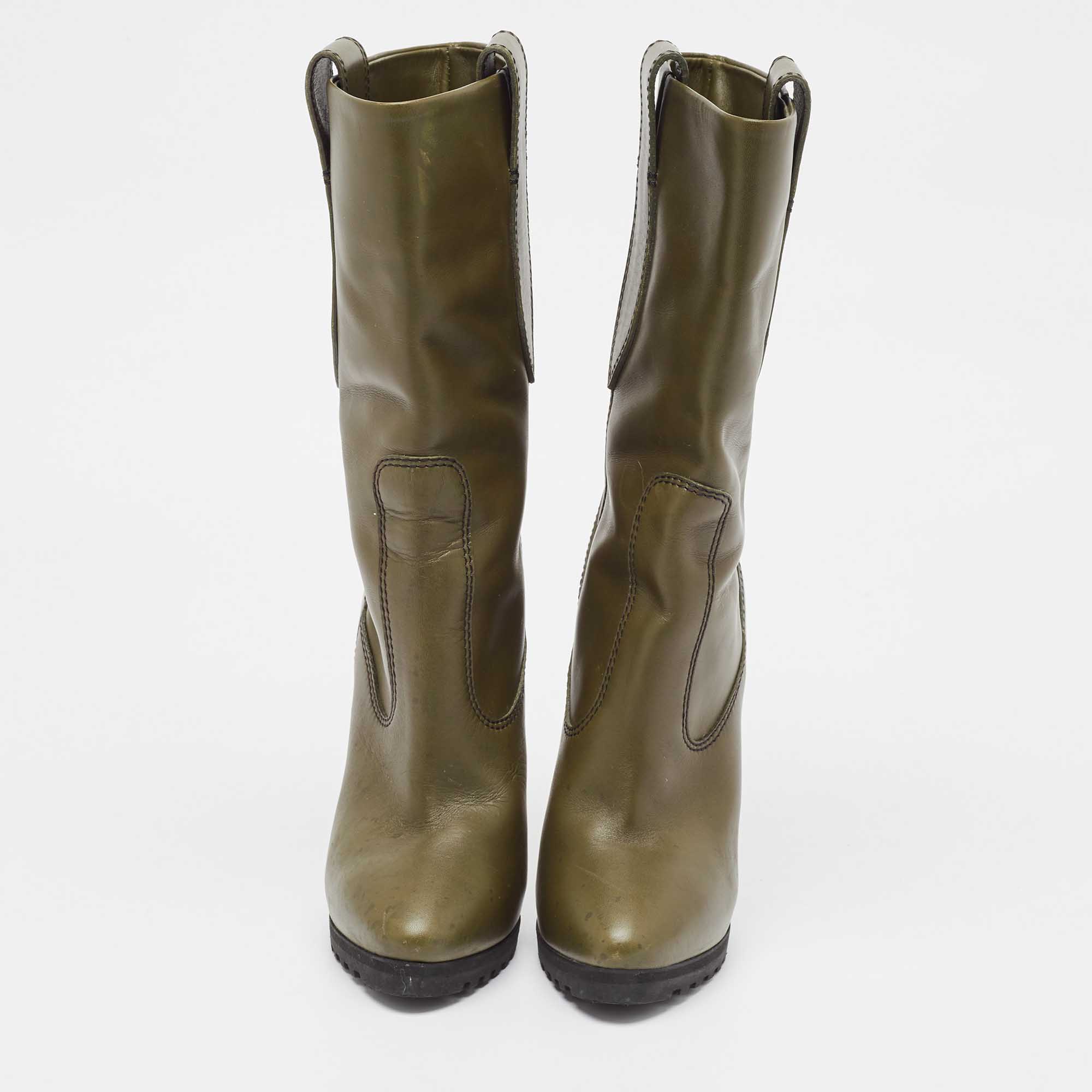 Giuseppe Zanotti Green Leather Ankle Boots Size 38