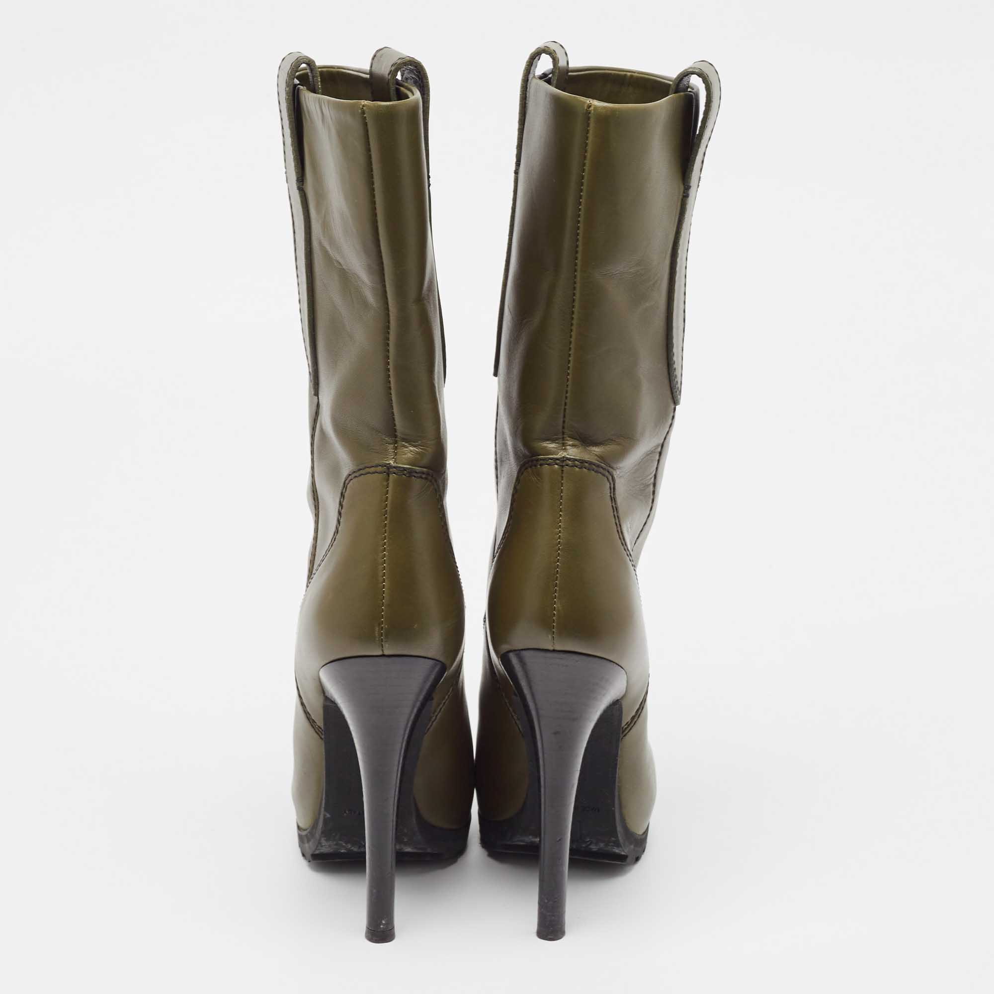 Giuseppe Zanotti Green Leather Ankle Boots Size 38