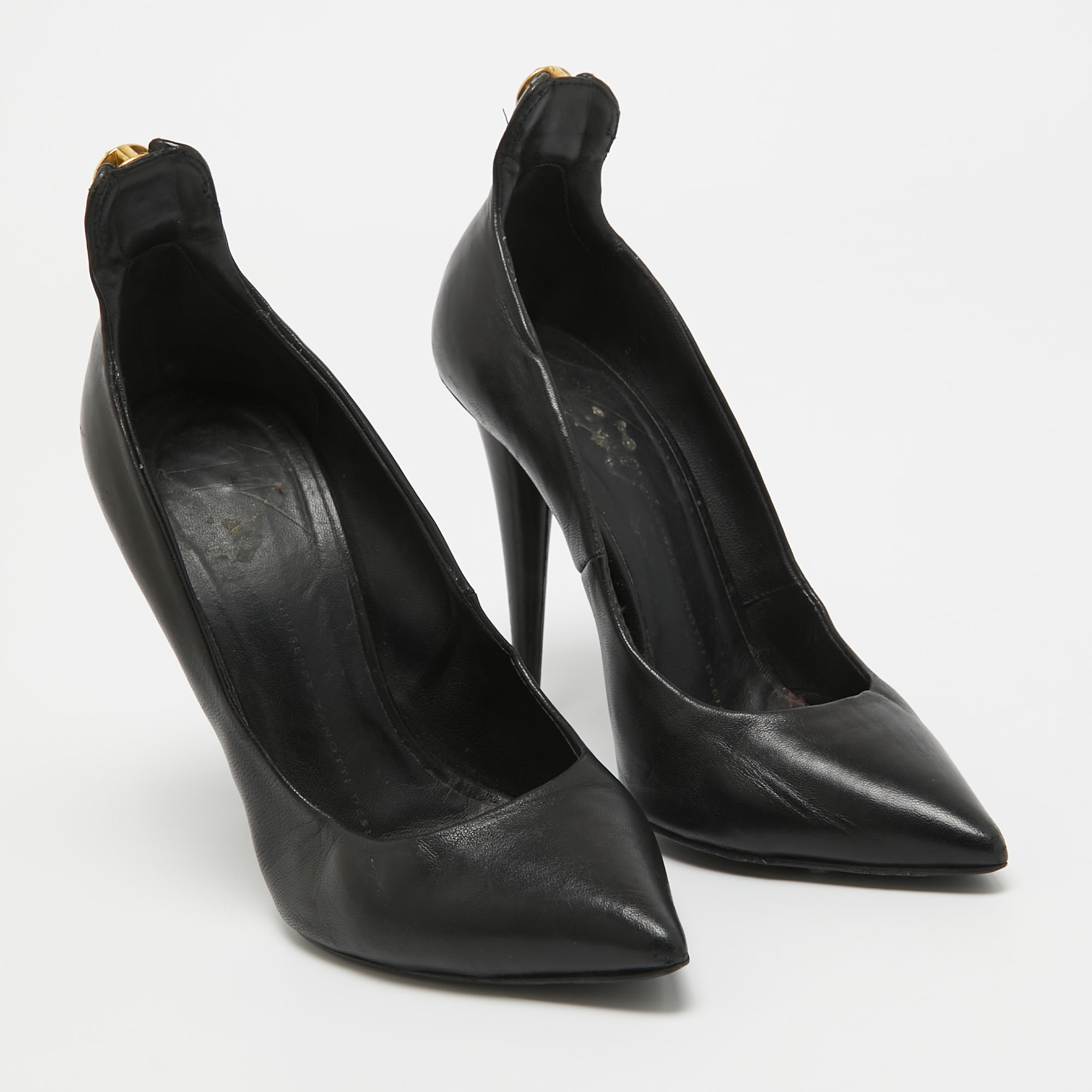 Giuseppe Zanotti Black Leather Horn-zip Back  Pumps Size 37