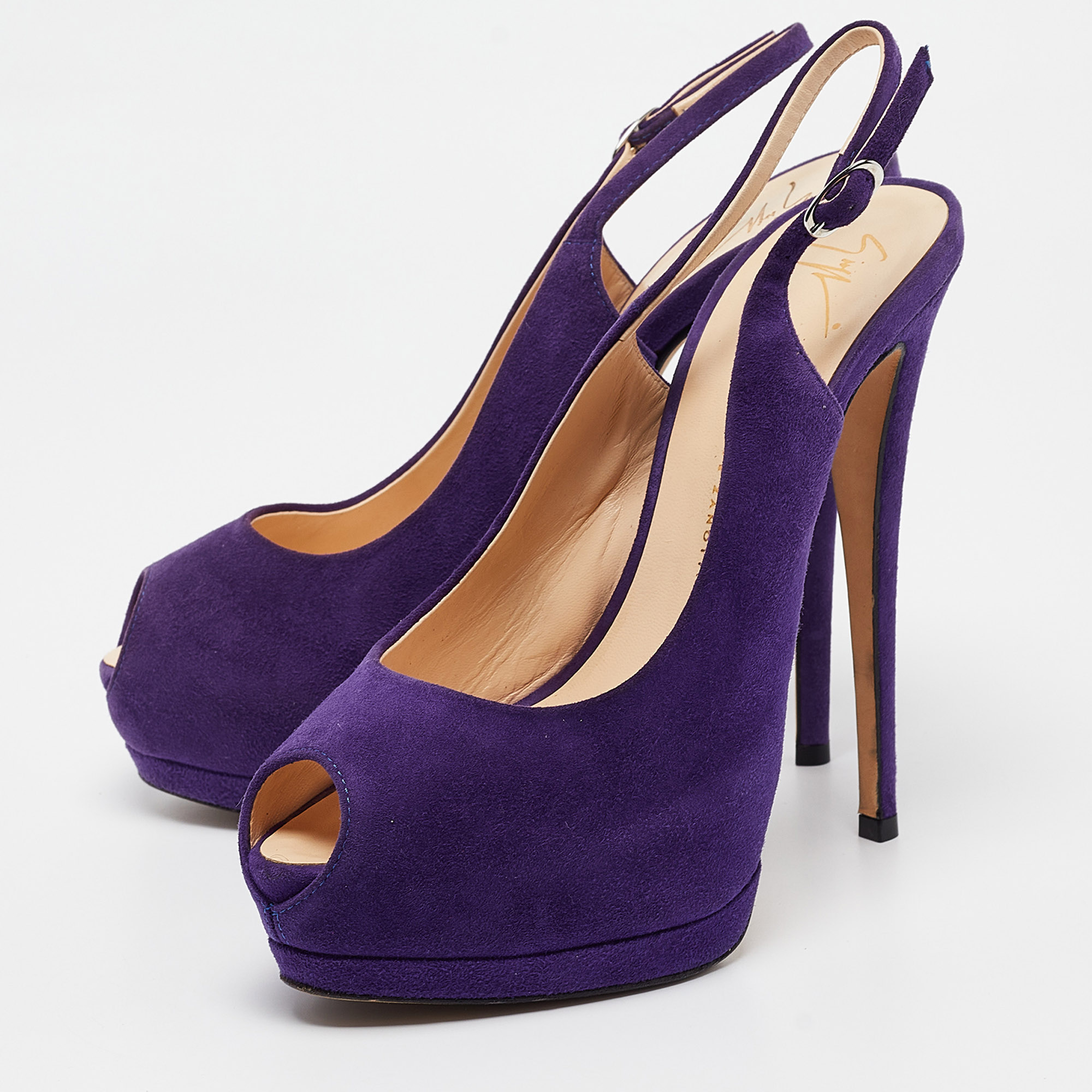 Giuseppe Zanotti Purple Suede Peep Toe Slingback Pumps Size 40