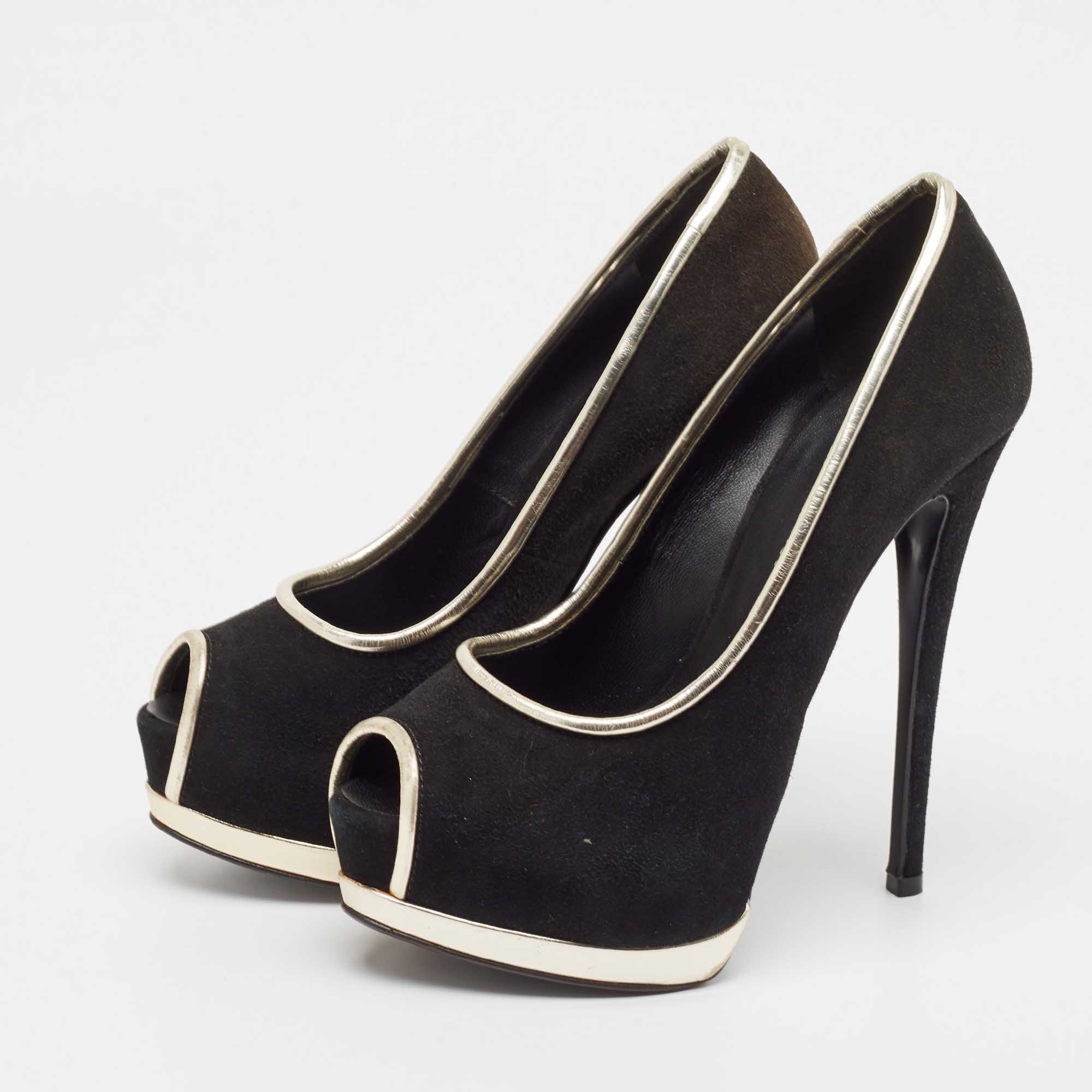 Giuseppe Zanotti Black Leather And Suede Peep Toe Pumps Size 35