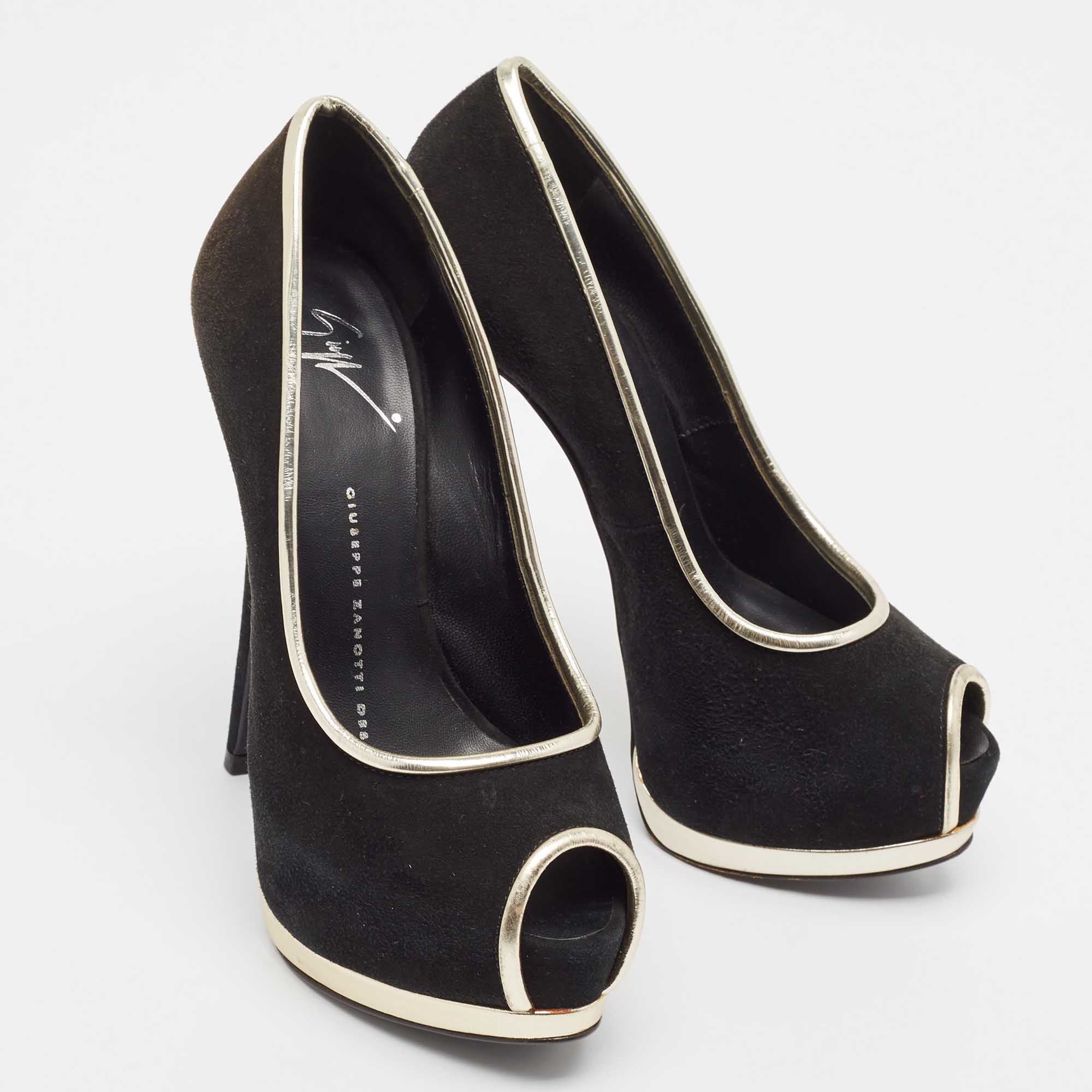 Giuseppe Zanotti Black Leather And Suede Peep Toe Pumps Size 35