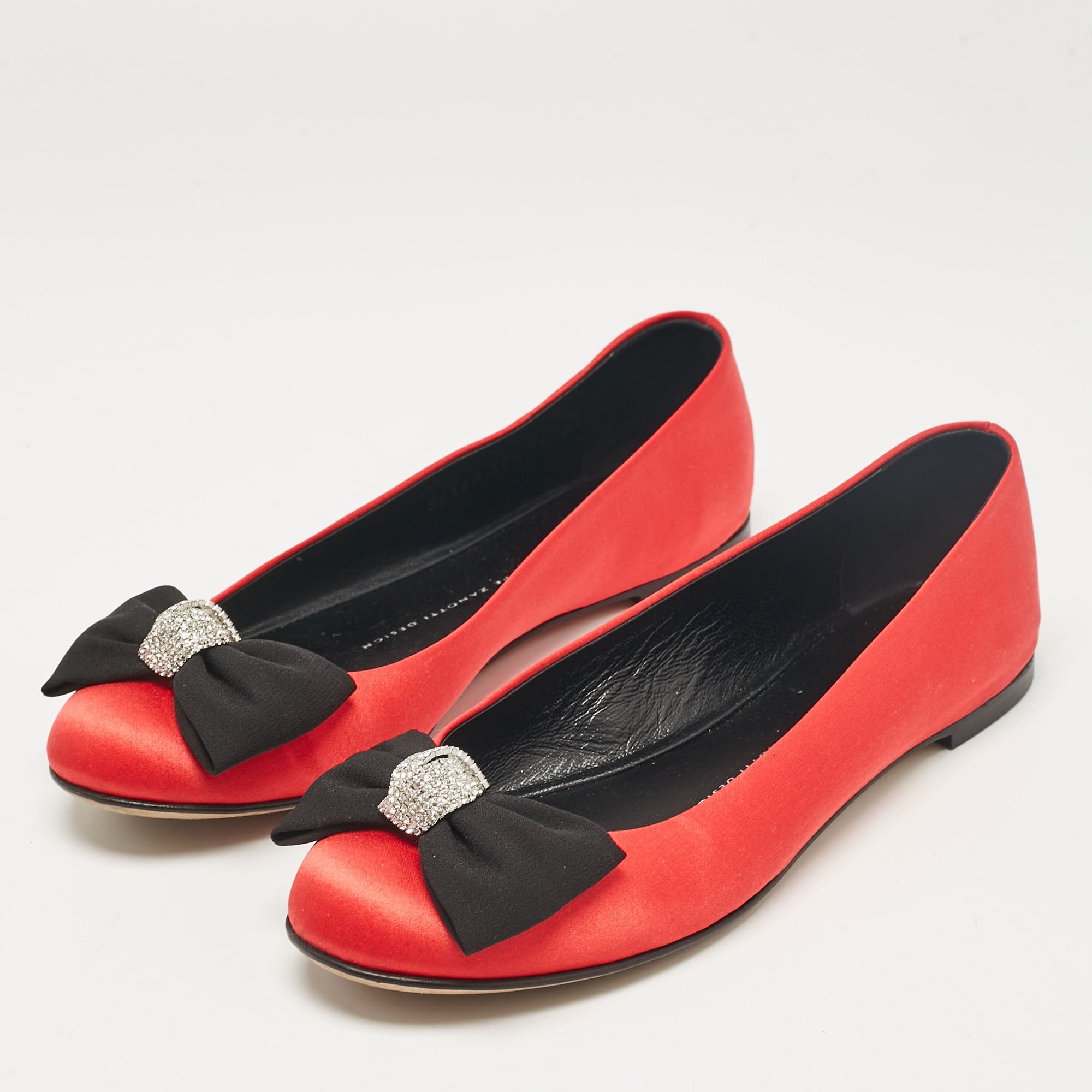 Giuseppe Zanotti Red Satin Bow Ballet Flats Size 37.5