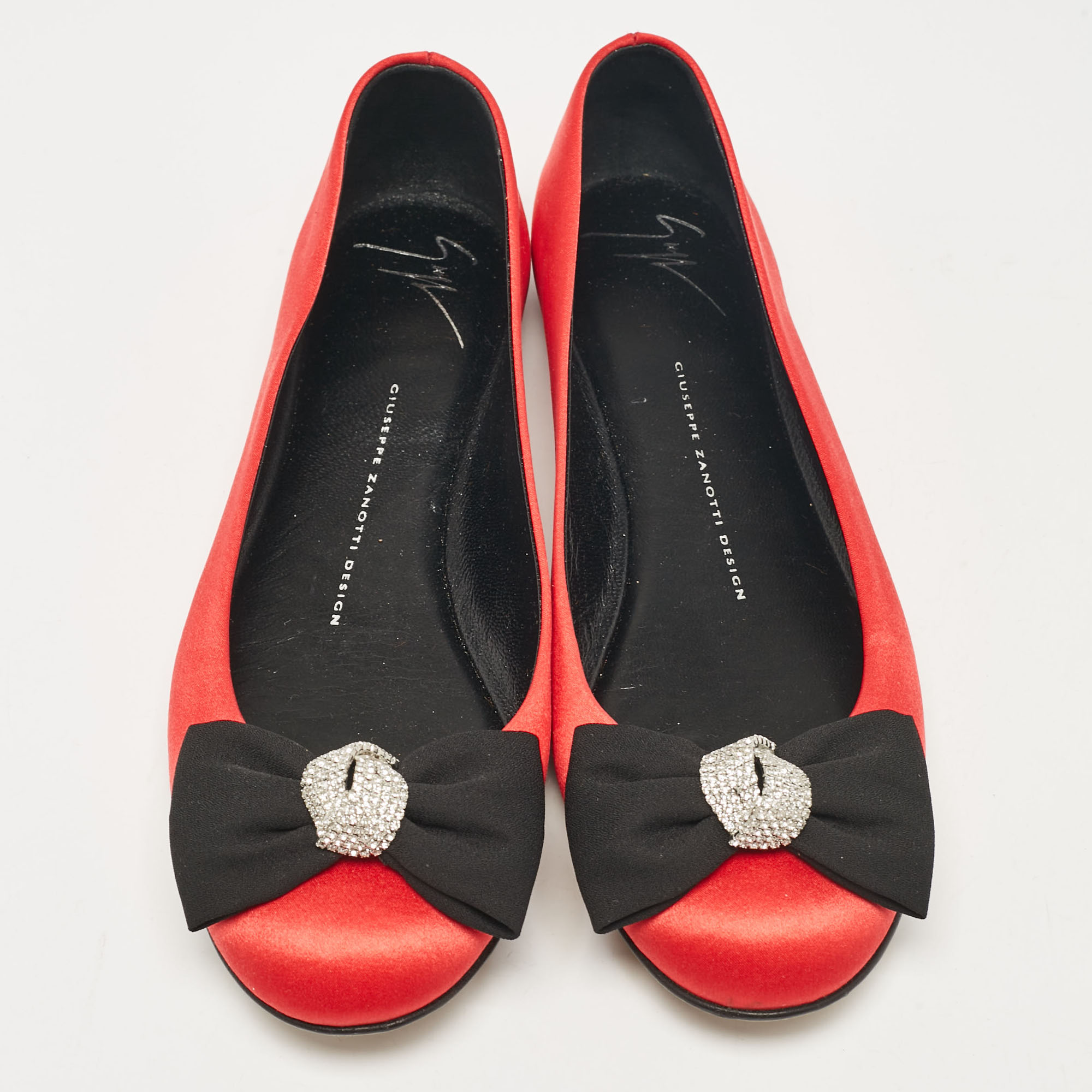 Giuseppe Zanotti Red Satin Bow Ballet Flats Size 37.5