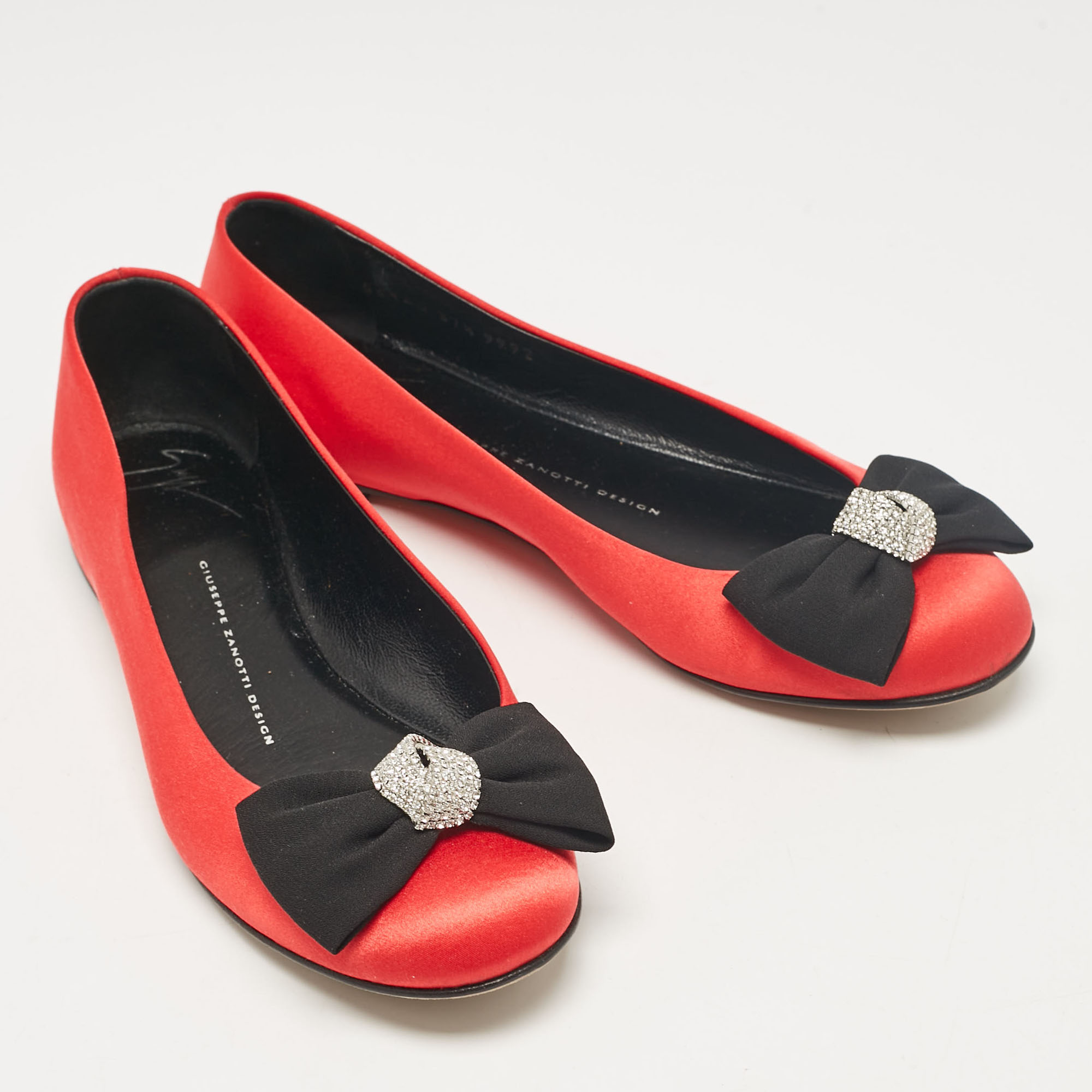 Giuseppe Zanotti Red Satin Bow Ballet Flats Size 37.5