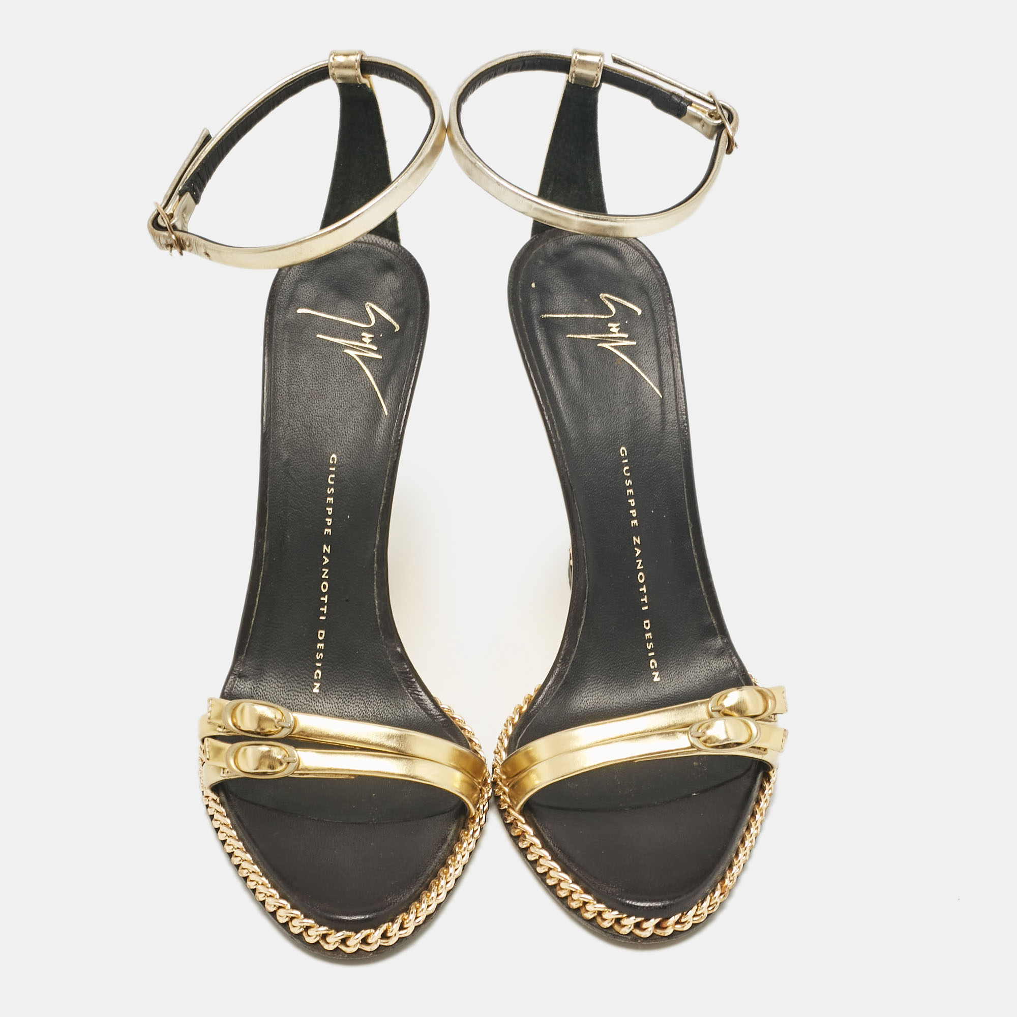 Giuseppe Zanotti Gold Leather Ankle Strap Sandals Size 36