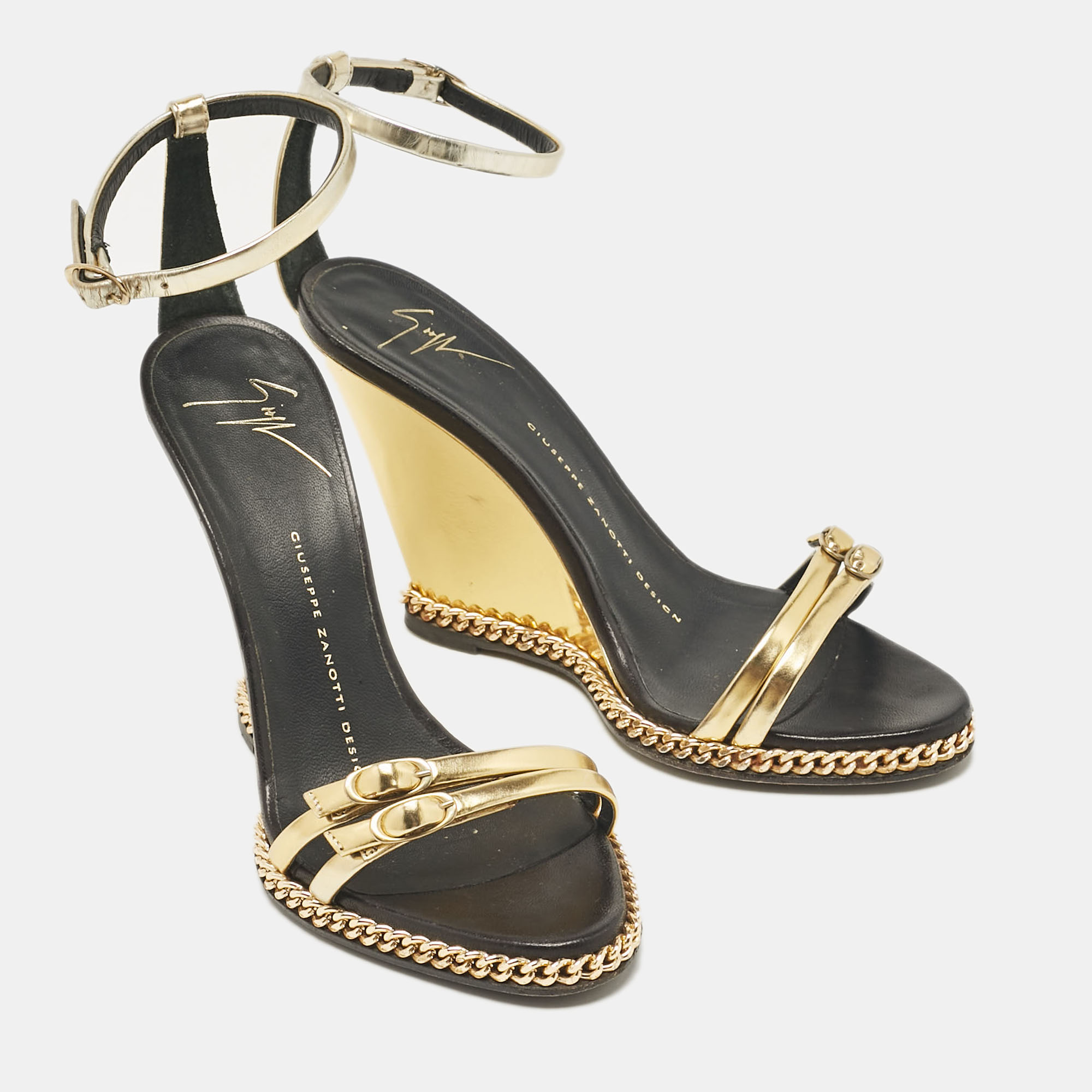 Giuseppe Zanotti Gold Leather Ankle Strap Sandals Size 36