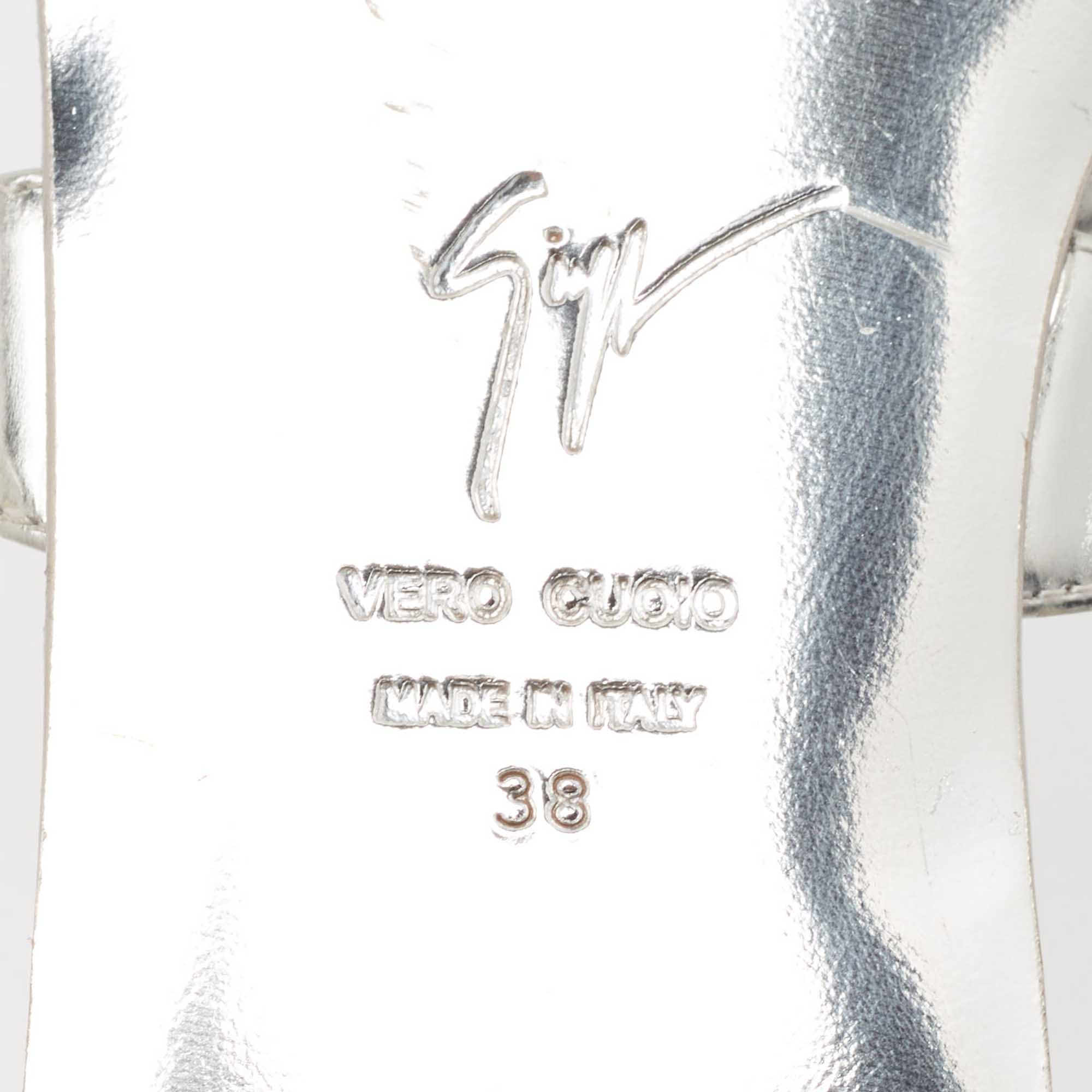 Giuseppe Zanotti Silver Leather Crystal Embellished Toe Ring Flats Size 38