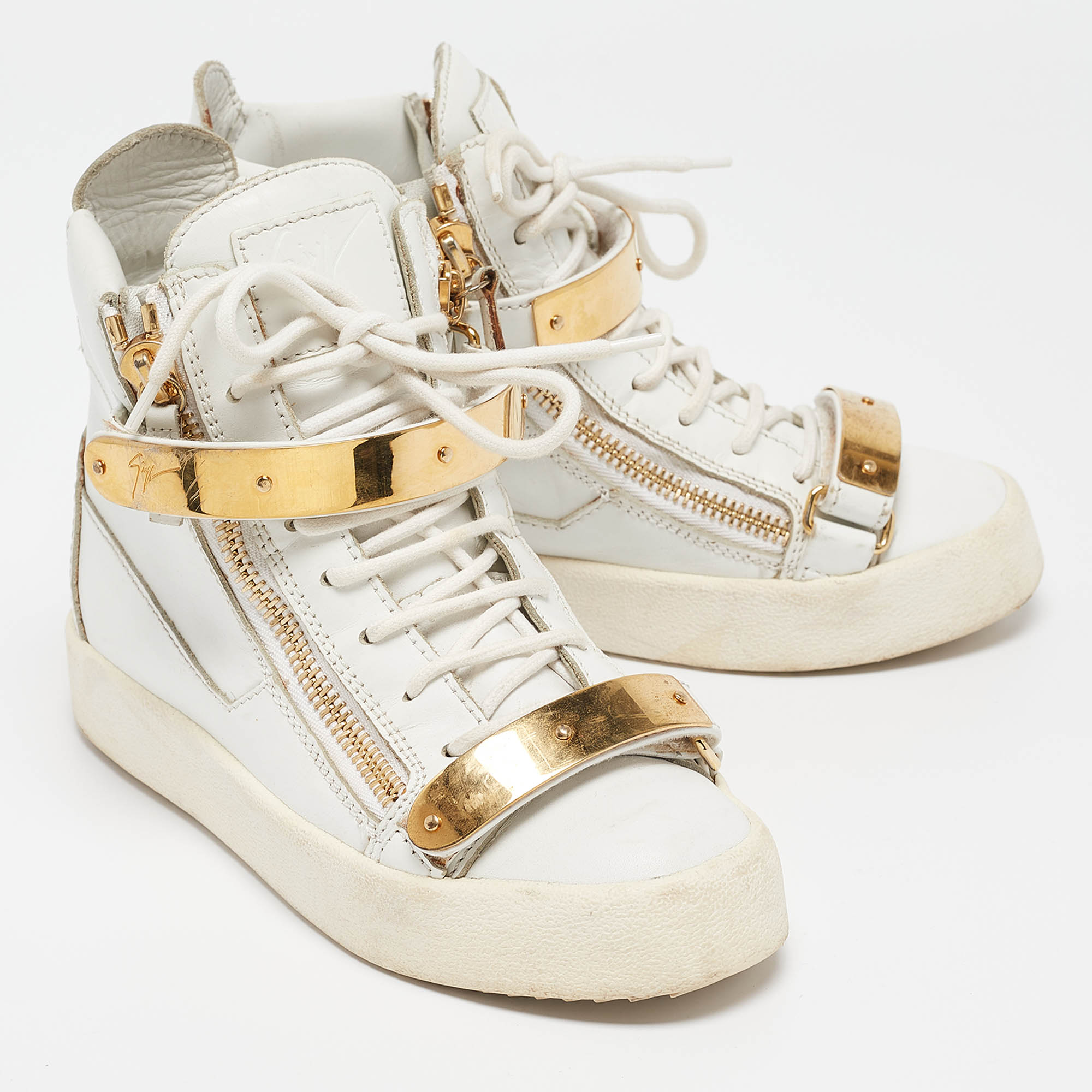 Giuseppe Zanotti White Leather London High Top Sneakers Size 37