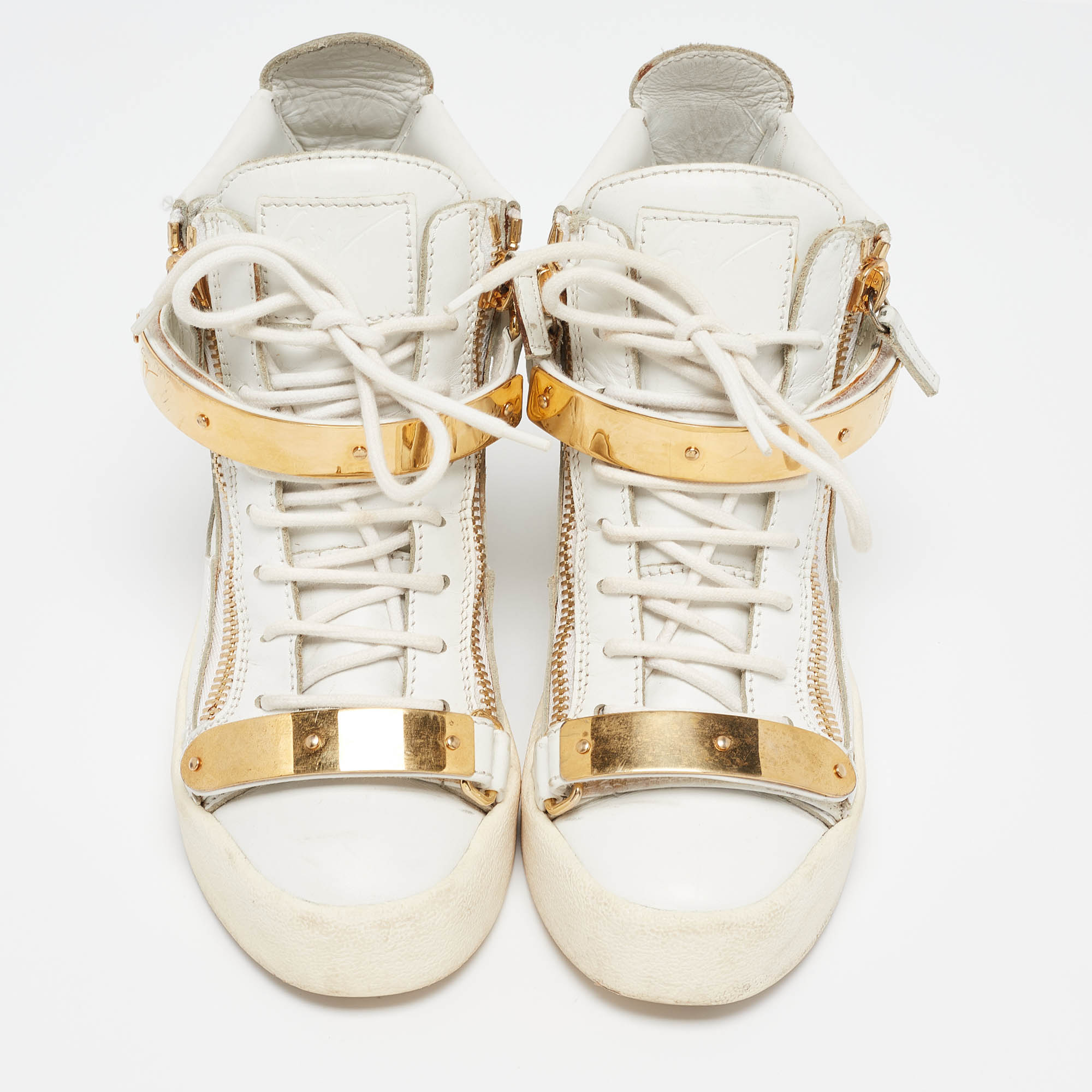 Giuseppe Zanotti White Leather London High Top Sneakers Size 37