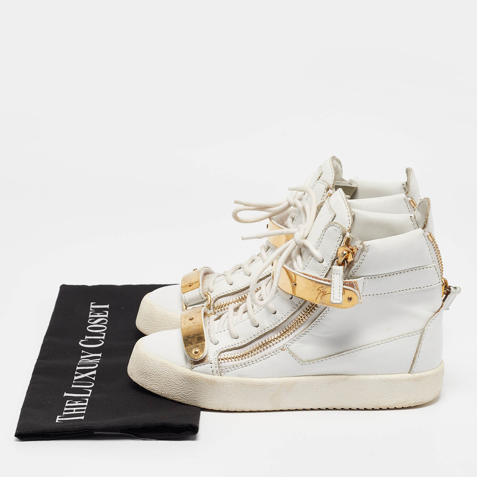 Giuseppe Zanotti White Leather London High Top Sneakers Size 37