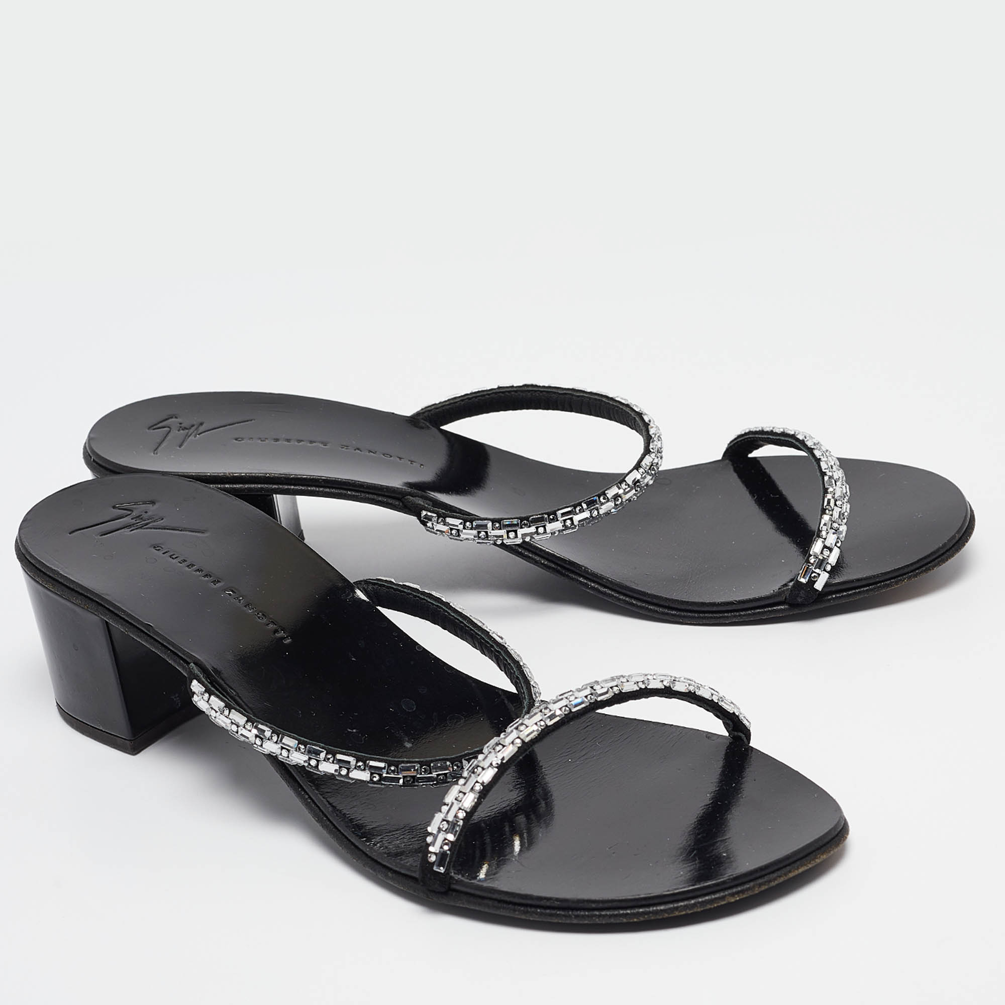 Giuseppe Zanotti Black Crystal Embellished Suede Slide Sandals Size 38.5