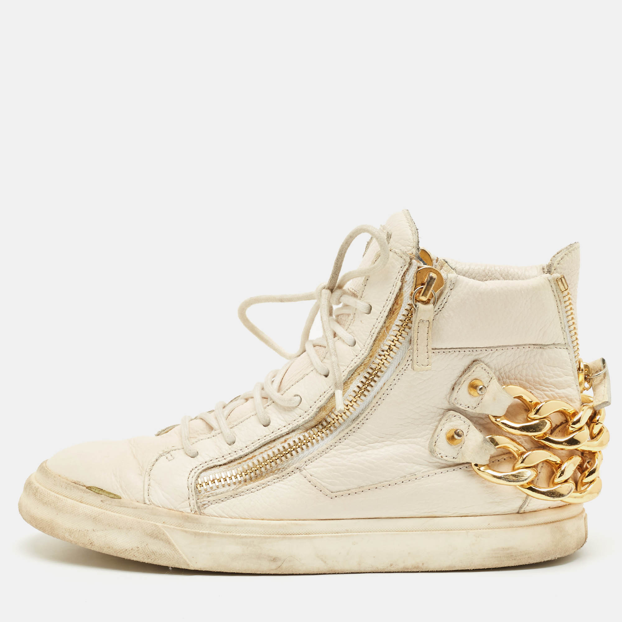Giuseppe Zanotti Cream Leather Chain Detail High Top Sneakers Size, White
Giuseppe Zanotti Cream Leather Chain Detail High Top Sneakers Size, White
