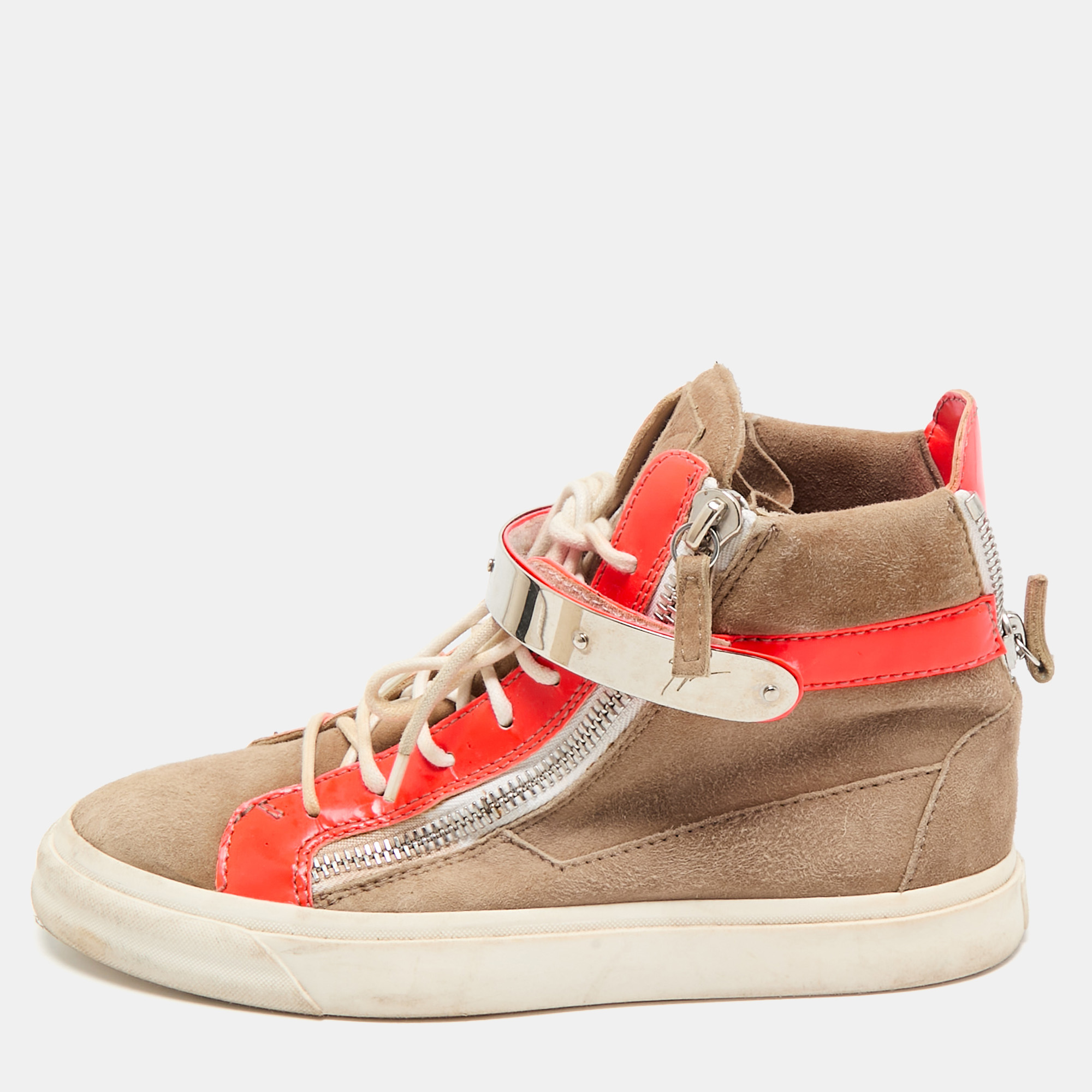 Giuseppe Zanotti Orange/Beige Suede And Patent Leather Coby High Top Sneakers Size
Giuseppe Zanotti Orange/Beige Suede And Patent Leather Coby High Top Sneakers Size