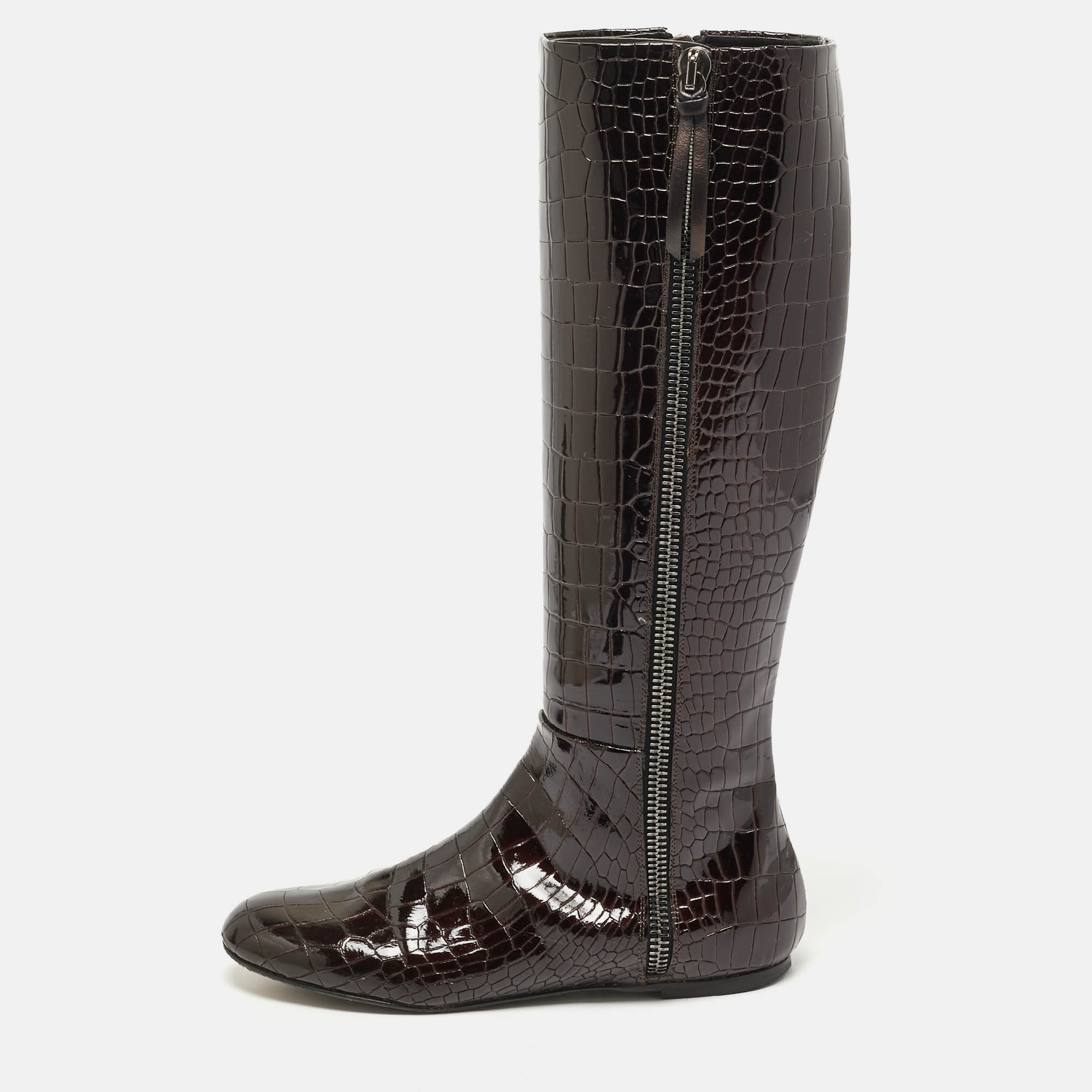 Giuseppe Zanotti Brown Croc Embossed Patent Leather Ringotto Knee Length Boots Size
Giuseppe Zanotti Brown Croc Embossed Patent Leather Ringotto Knee Length Boots Size